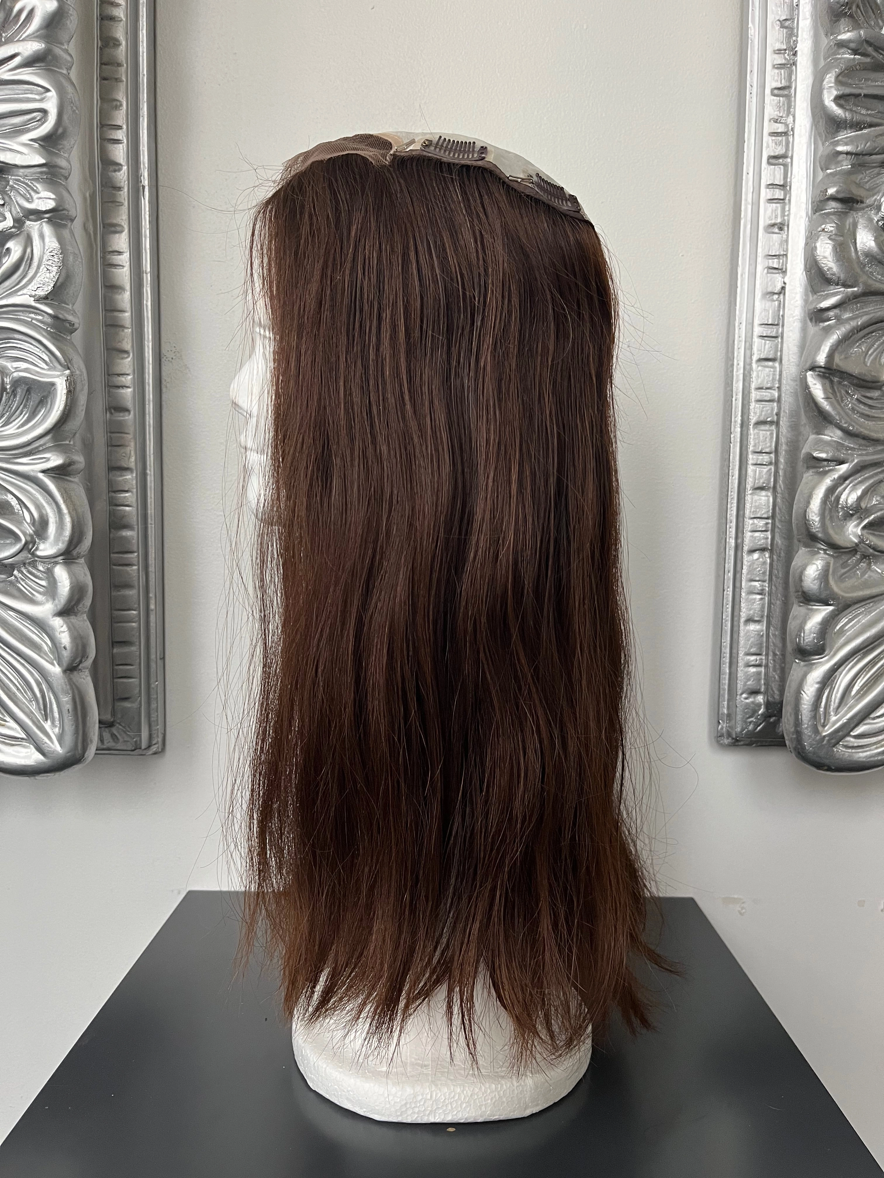100% NATURAL VIRGIN EUROPEAN HUMAN HAIR TOPPER 19.5" BROWN