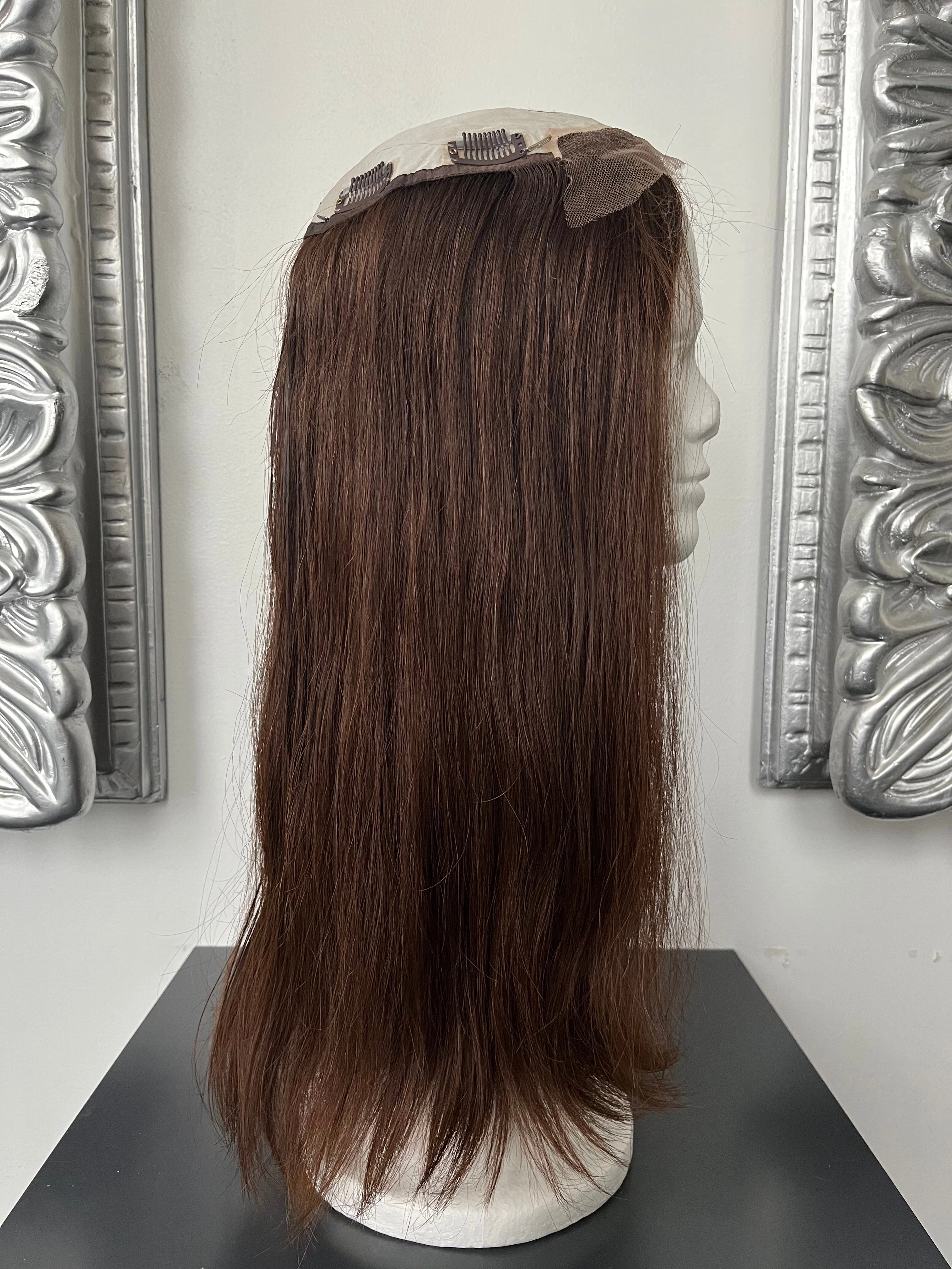 100% NATURAL VIRGIN EUROPEAN HUMAN HAIR TOPPER 19.5" BROWN