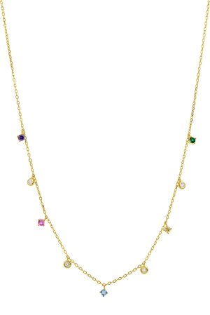 18K Gold  over Sterling Silver Multi Color Single Layer Necklace