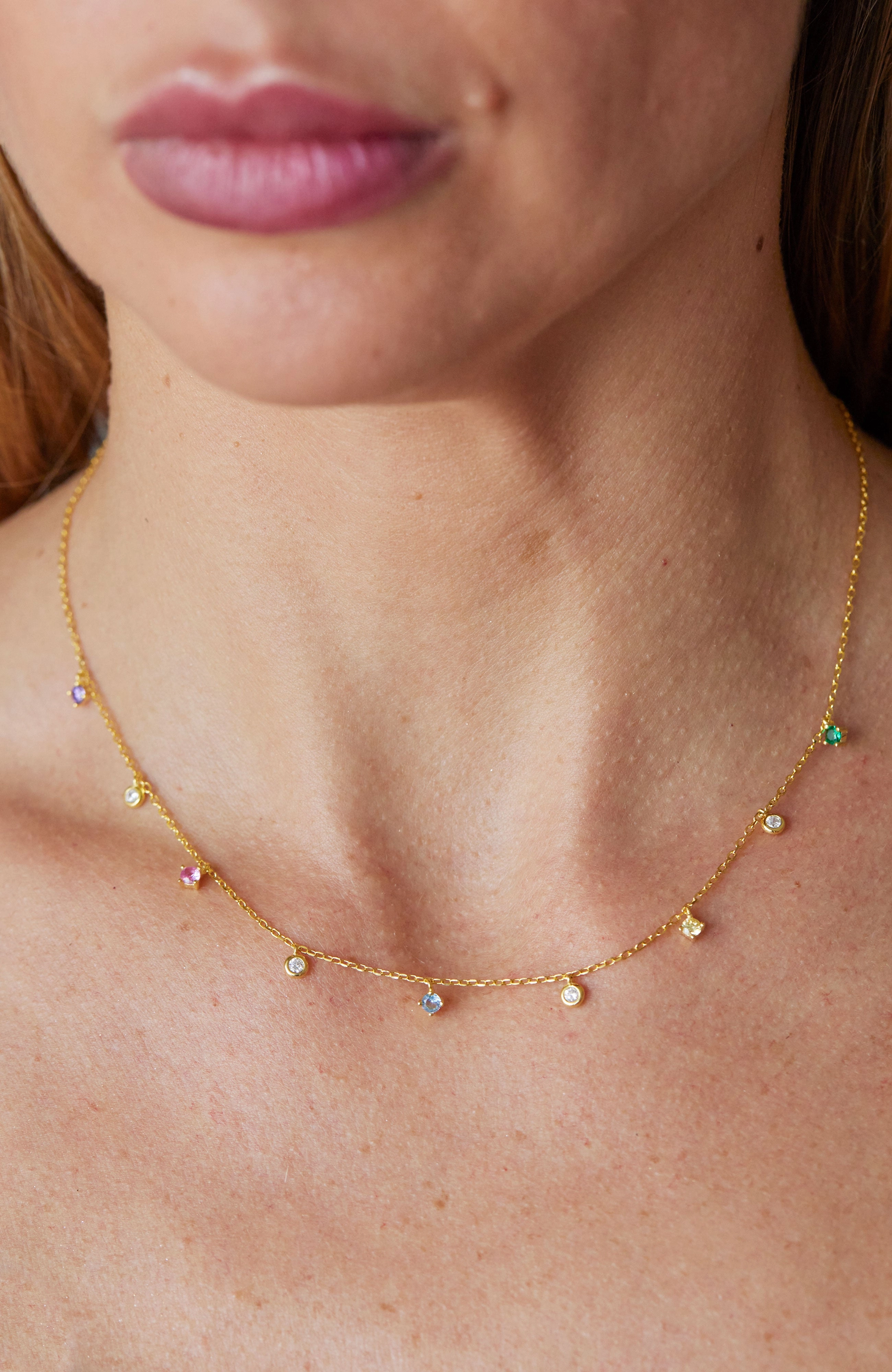 18K Gold  over Sterling Silver Multi Color Single Layer Necklace