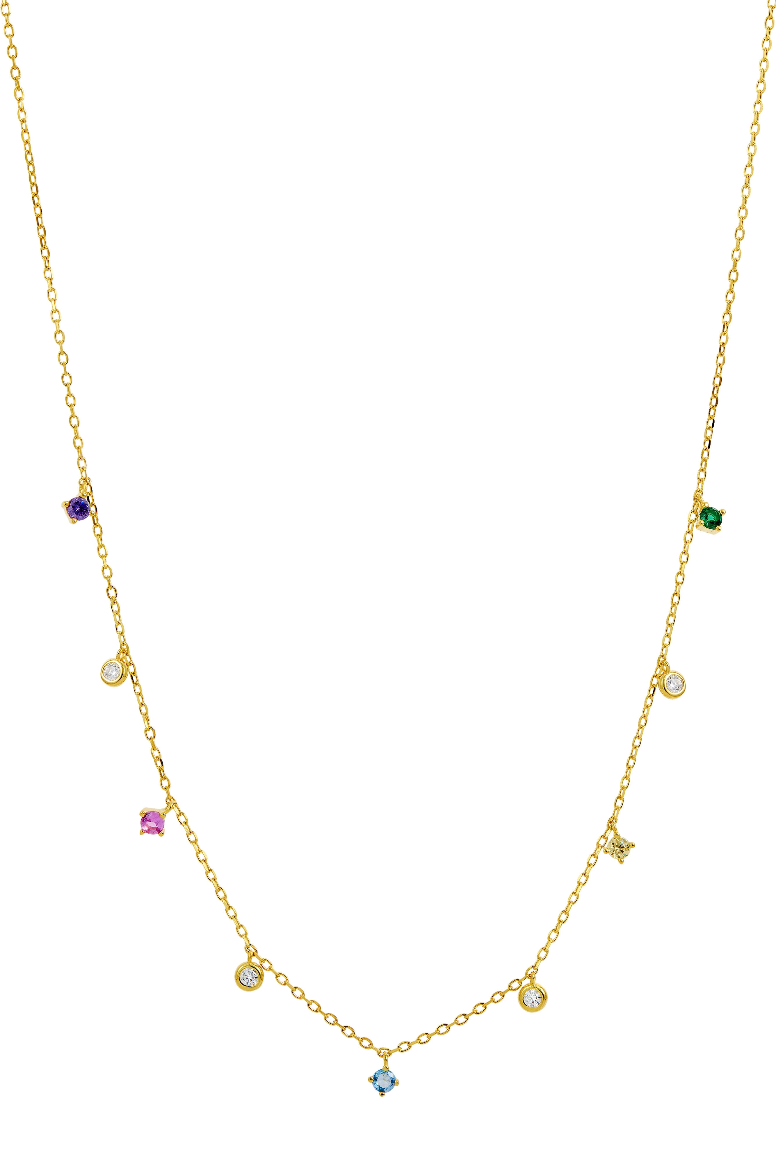 18K Gold  over Sterling Silver Multi Color Single Layer Necklace