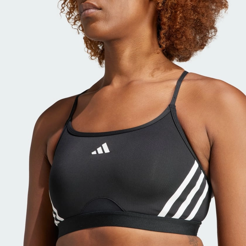 ADIDAS WOMEN'S AEROREACT TRAINING LIGHT 3-STRIPES BLACK BRA