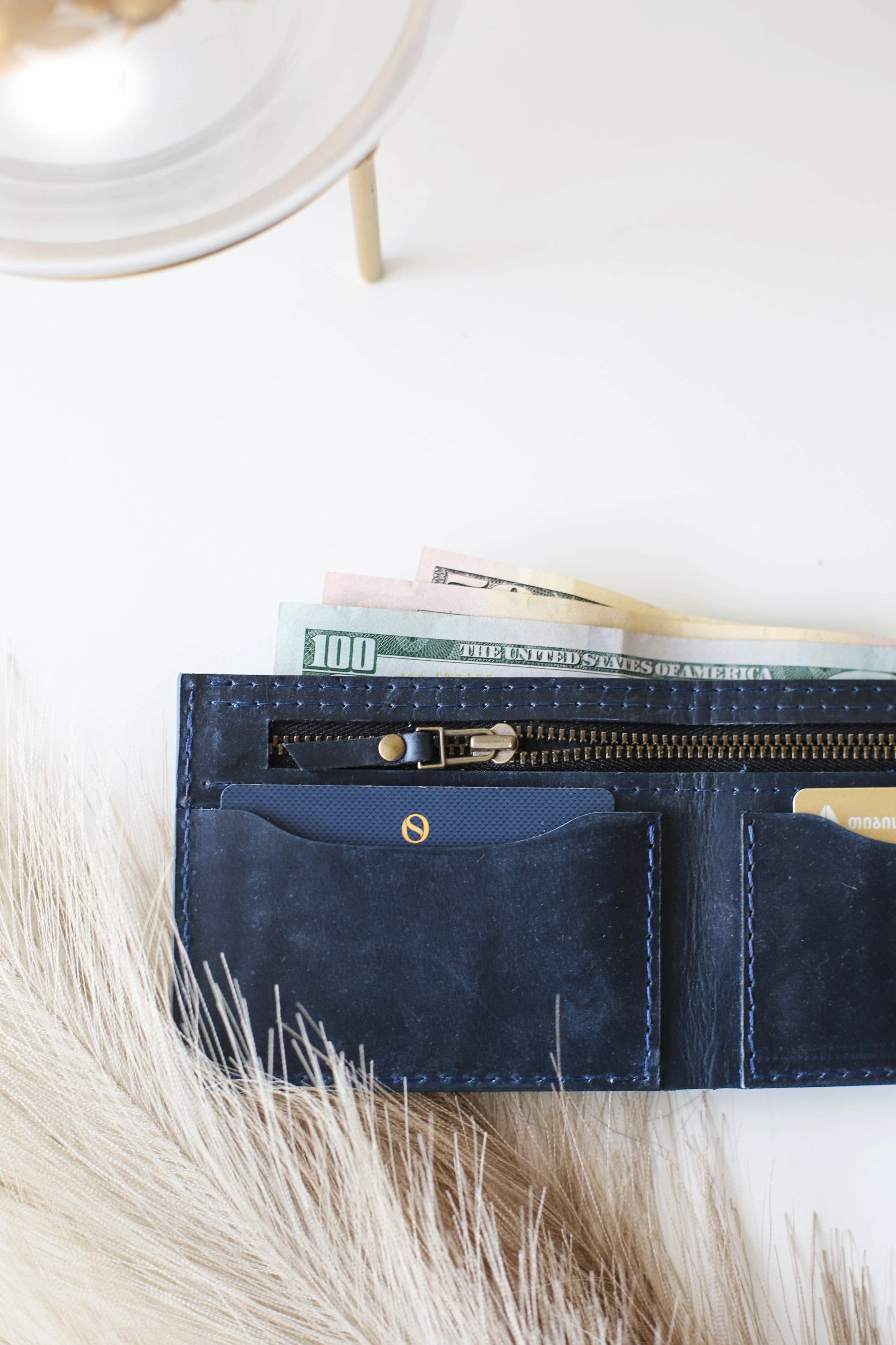 Bifold Leather Wallet - Blue