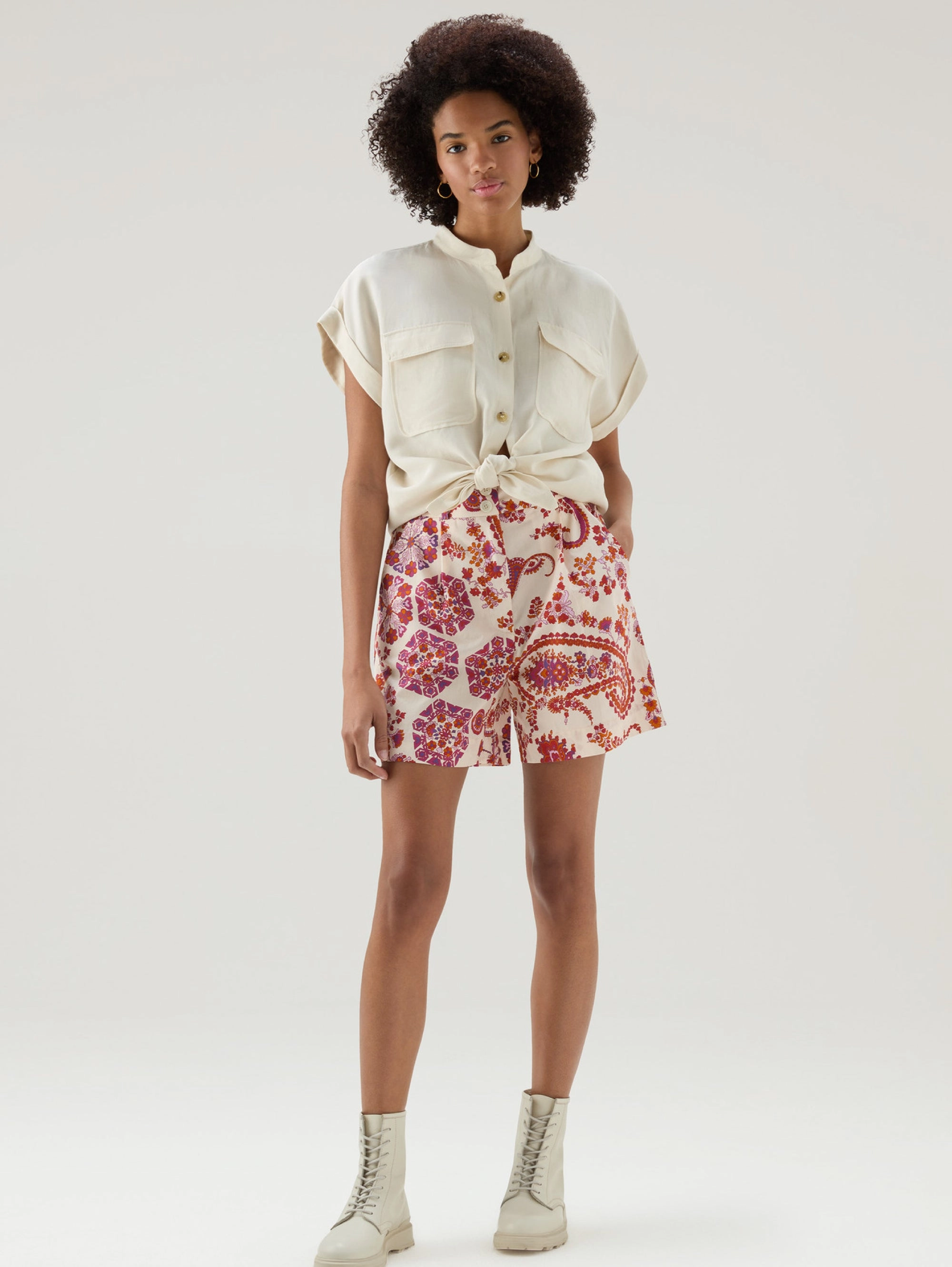 Cream Button Up Sleeve Shirt