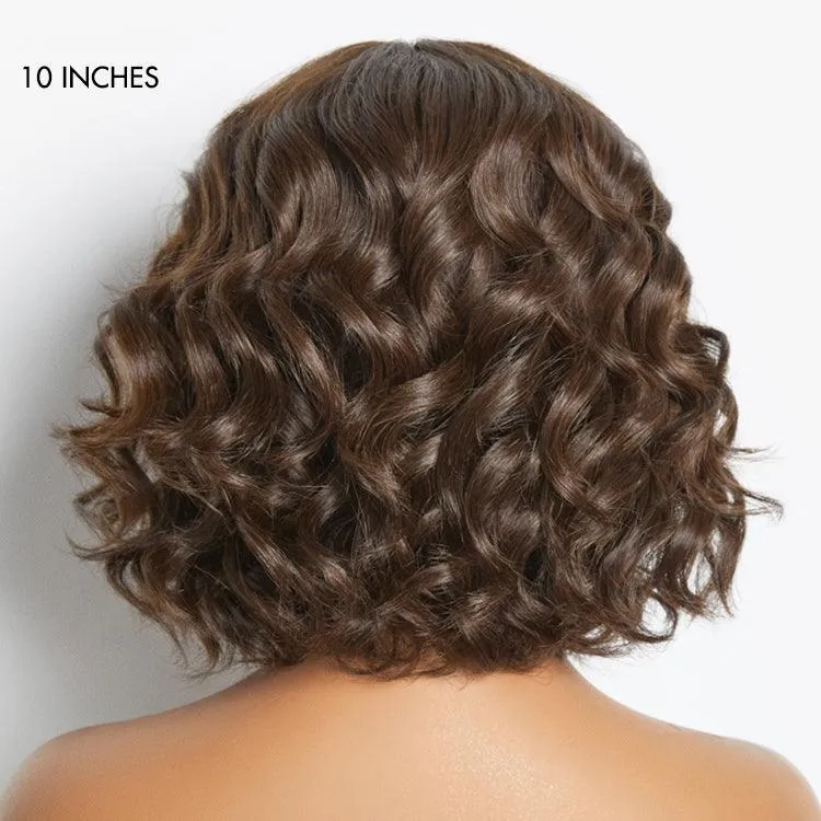 Exclusive Sale | Beginner Friendly Brown Loose Wave Glueless Minimalist Lace Shoulder Length Wavy Bob Wig with Bangs