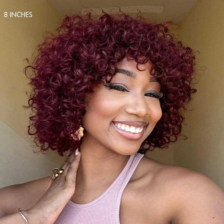 Exclusive Sale | Beginner Friendly Dark Red Water Wave Glueless Minimalist Lace Wig with Bangs