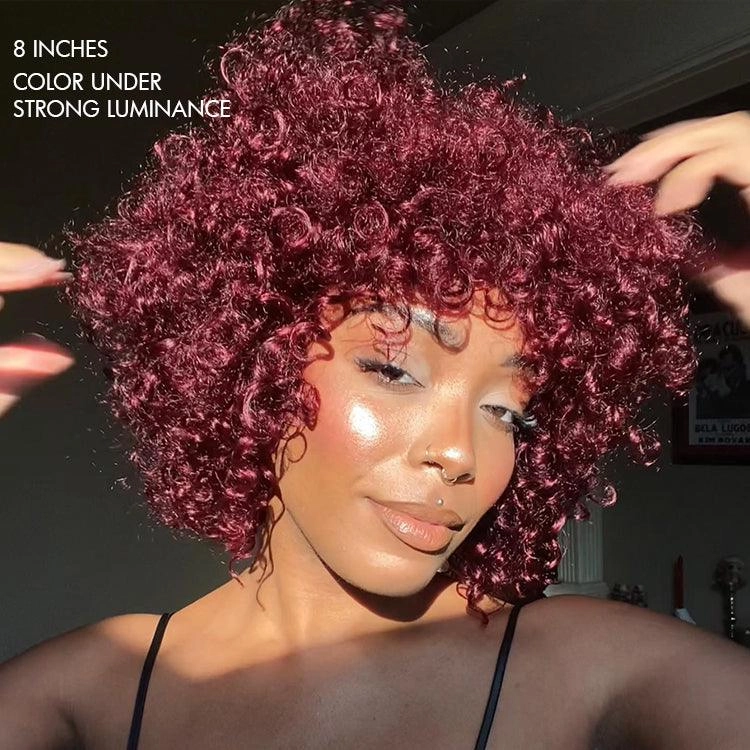 Exclusive Sale | Beginner Friendly Dark Red Water Wave Glueless Minimalist Lace Wig with Bangs
