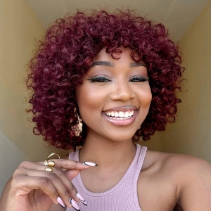 Exclusive Sale | Beginner Friendly Dark Red Water Wave Glueless Minimalist Lace Wig with Bangs