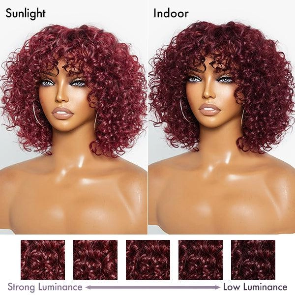 Exclusive Sale | Beginner Friendly Dark Red Water Wave Glueless Minimalist Lace Wig with Bangs