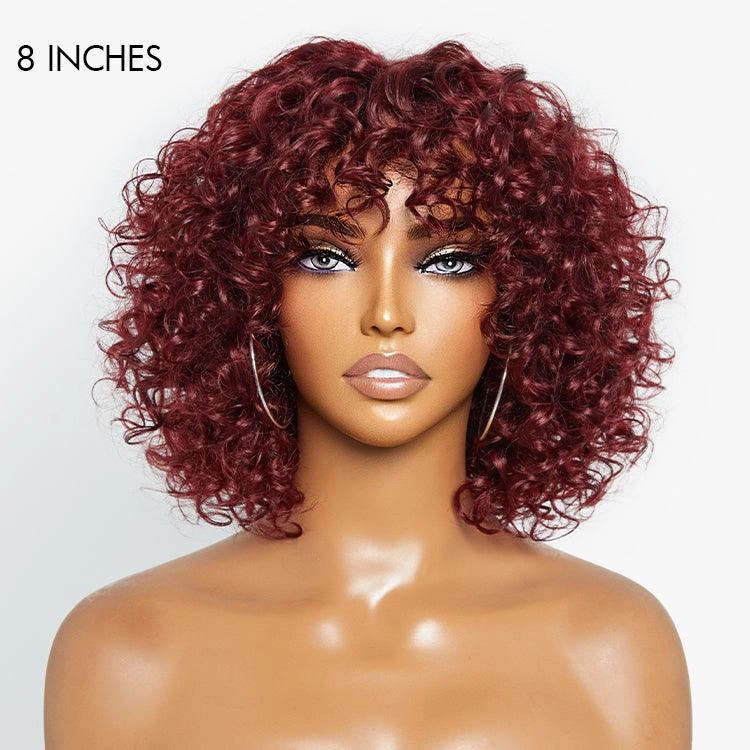 Exclusive Sale | Beginner Friendly Dark Red Water Wave Glueless Minimalist Lace Wig with Bangs