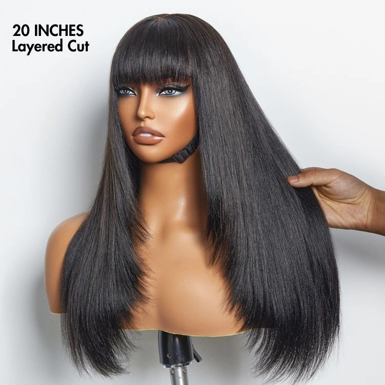 Exclusive Sale | Breathable Cap Yaki Straight Ultra Natural Minimalist Lace Long Wig with Bangs
