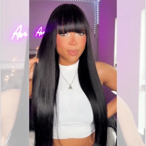 Exclusive Sale | Breathable Cap Yaki Straight Ultra Natural Minimalist Lace Long Wig with Bangs