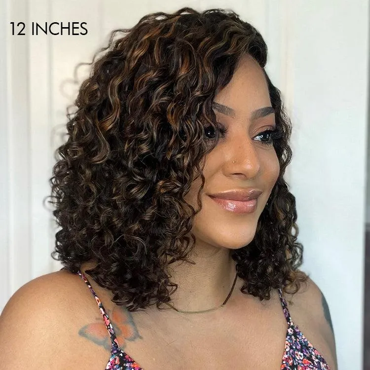 Exclusive Sale | Casual Blonde Highlights Curly Minimalist HD Lace Glueless C Part Short Wig 100% Human Hair