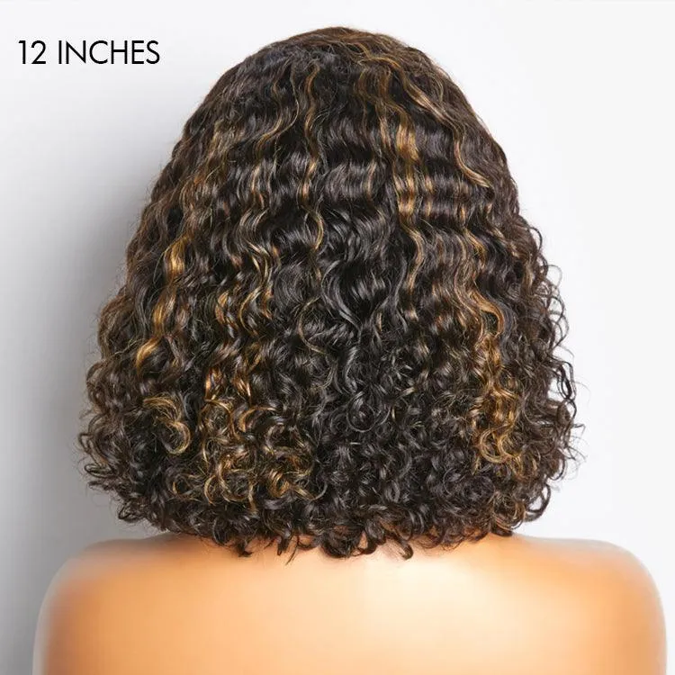 Exclusive Sale | Casual Blonde Highlights Curly Minimalist HD Lace Glueless C Part Short Wig 100% Human Hair