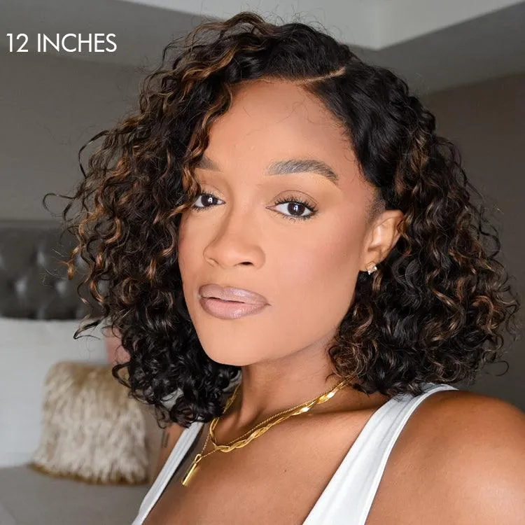 Exclusive Sale | Casual Blonde Highlights Curly Minimalist HD Lace Glueless C Part Short Wig 100% Human Hair