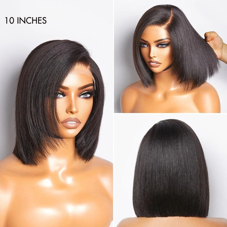 Exclusive Sale | Layered Cut Yaki Straight Left C Part Glueless Minimalist HD Lace Bob Wig Ready to Go