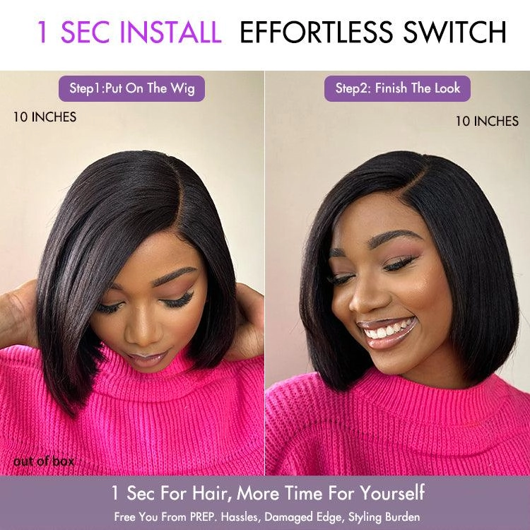 Exclusive Sale | Layered Cut Yaki Straight Left C Part Glueless Minimalist HD Lace Bob Wig Ready to Go