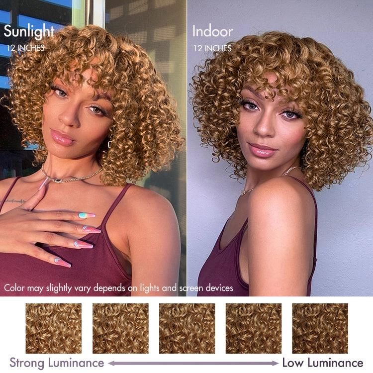 Exclusive Sale | Lightweight Sun-kissed Vibe Blonde Short Cut Water Wave Glueless Minimalist Lace Wig with Bangs