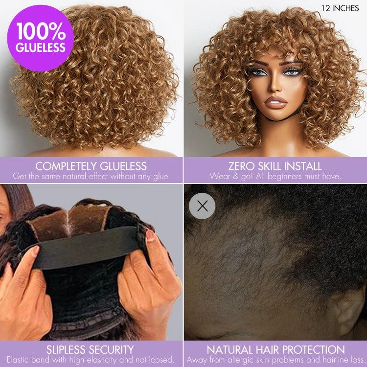 Exclusive Sale | Lightweight Sun-kissed Vibe Blonde Short Cut Water Wave Glueless Minimalist Lace Wig with Bangs