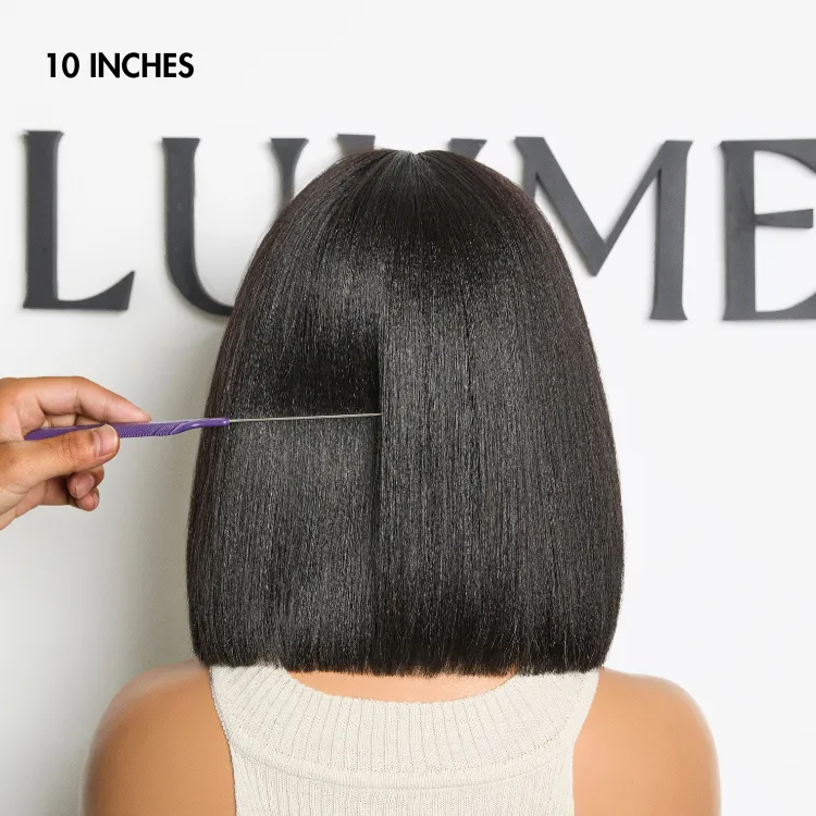 Exclusive Sale | Put On and Go Reddish Purple / Brown Highlight / Natural Black Layered Cut Yaki Straight Minimalist Lace Bob Wig with Bangs