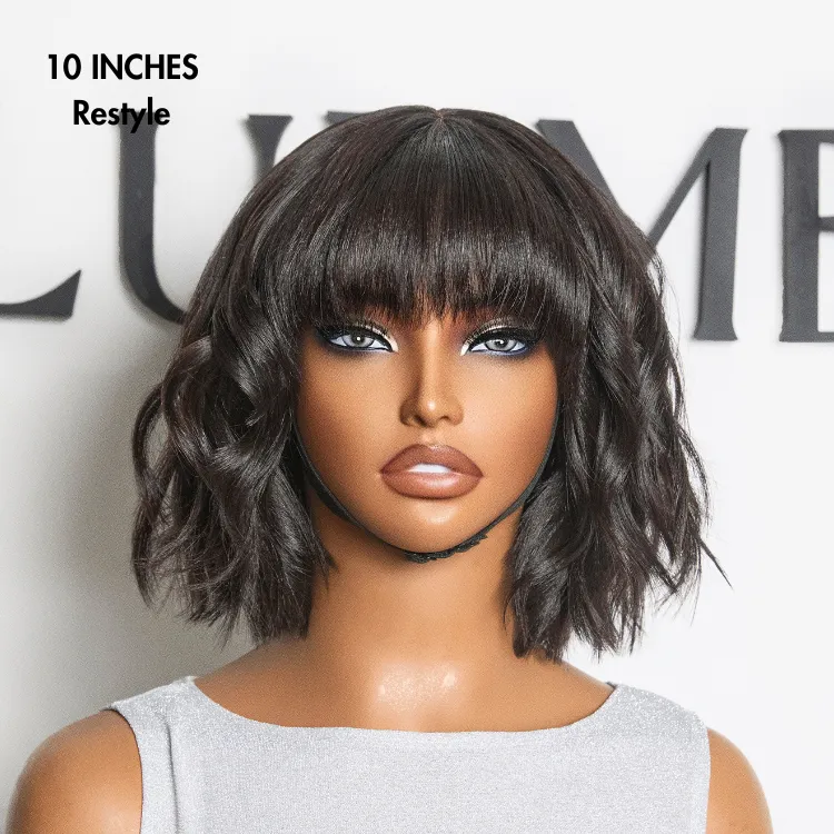 Exclusive Sale | Put On and Go Reddish Purple / Brown Highlight / Natural Black Layered Cut Yaki Straight Minimalist Lace Bob Wig with Bangs