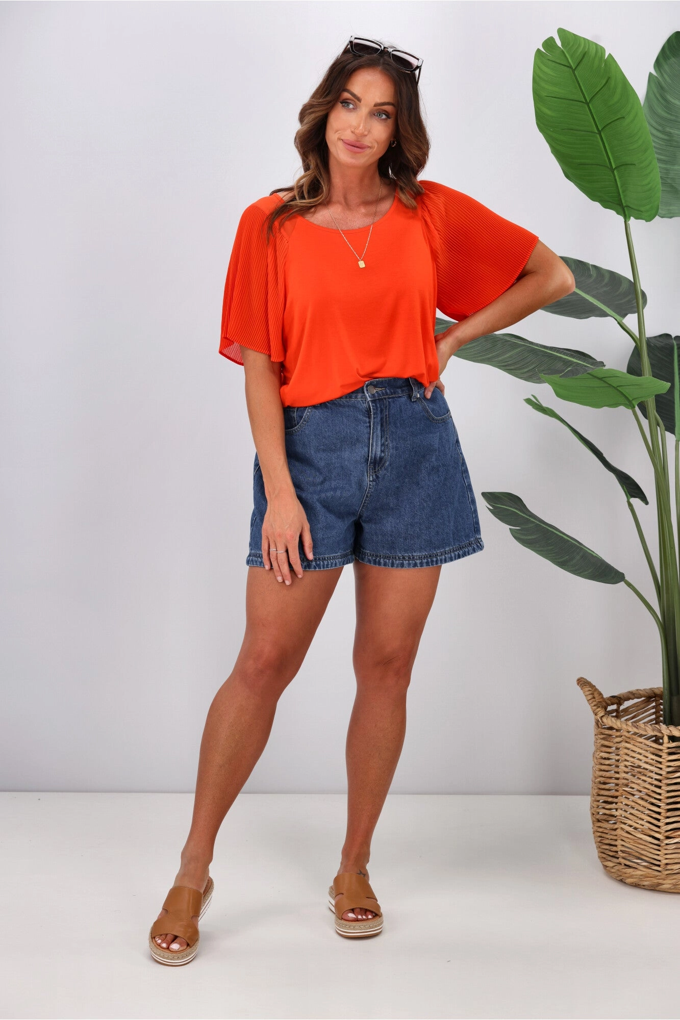 Gloss by Shine On Selina Pleated Raglan Top Coral