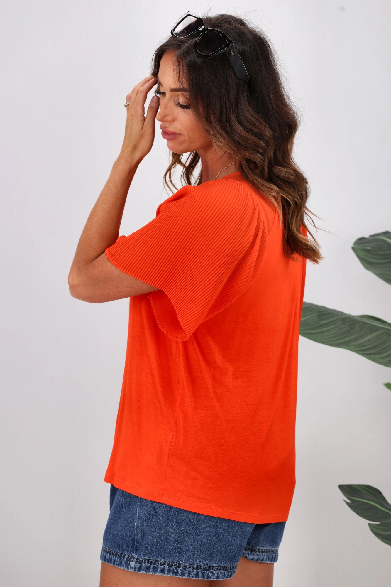 Gloss by Shine On Selina Pleated Raglan Top Coral