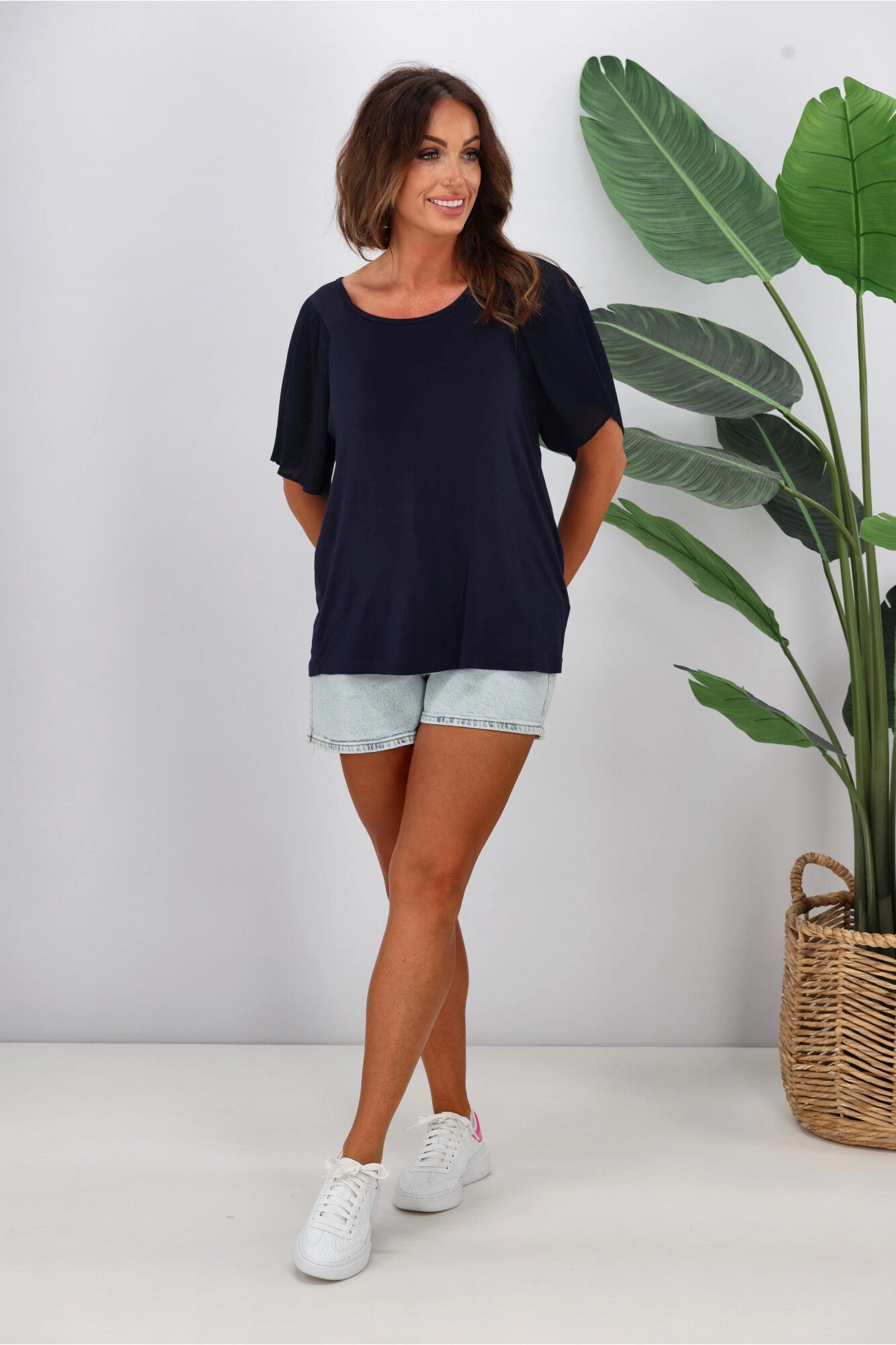 Gloss by Shine On Selina Pleated Raglan Top Midnight