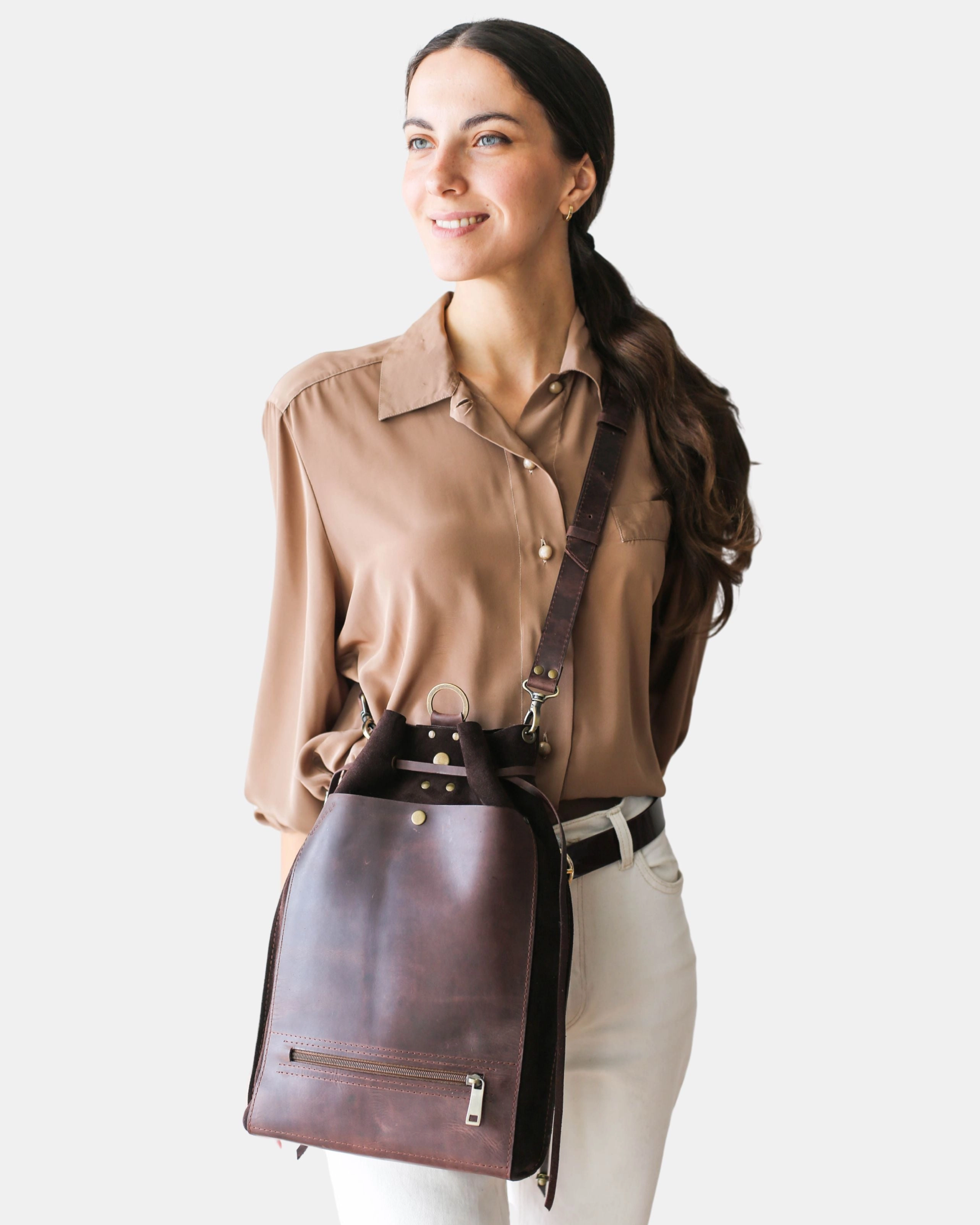 Grizzly Brown Leather Backpack Purse