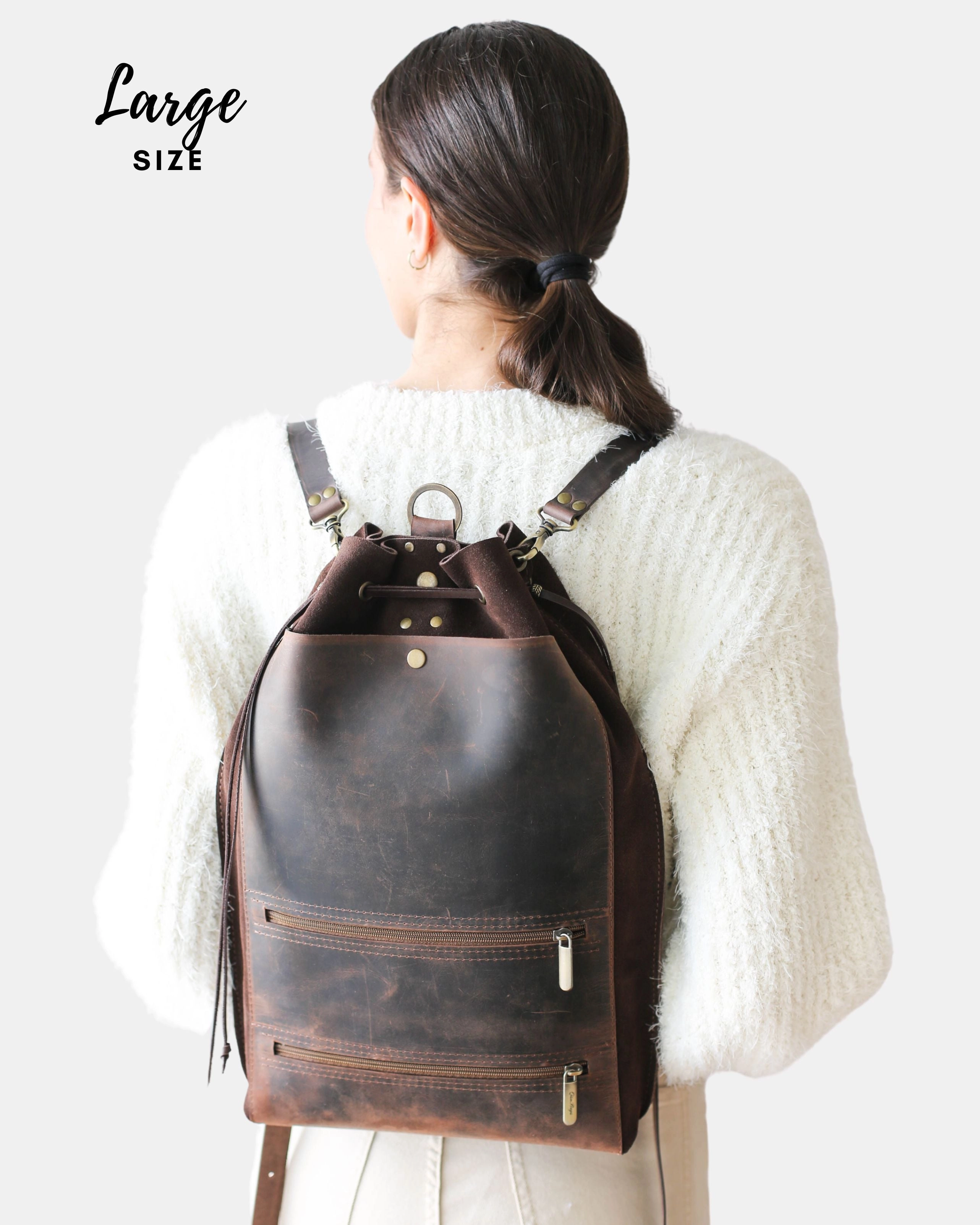 Grizzly Brown Leather Backpack Purse