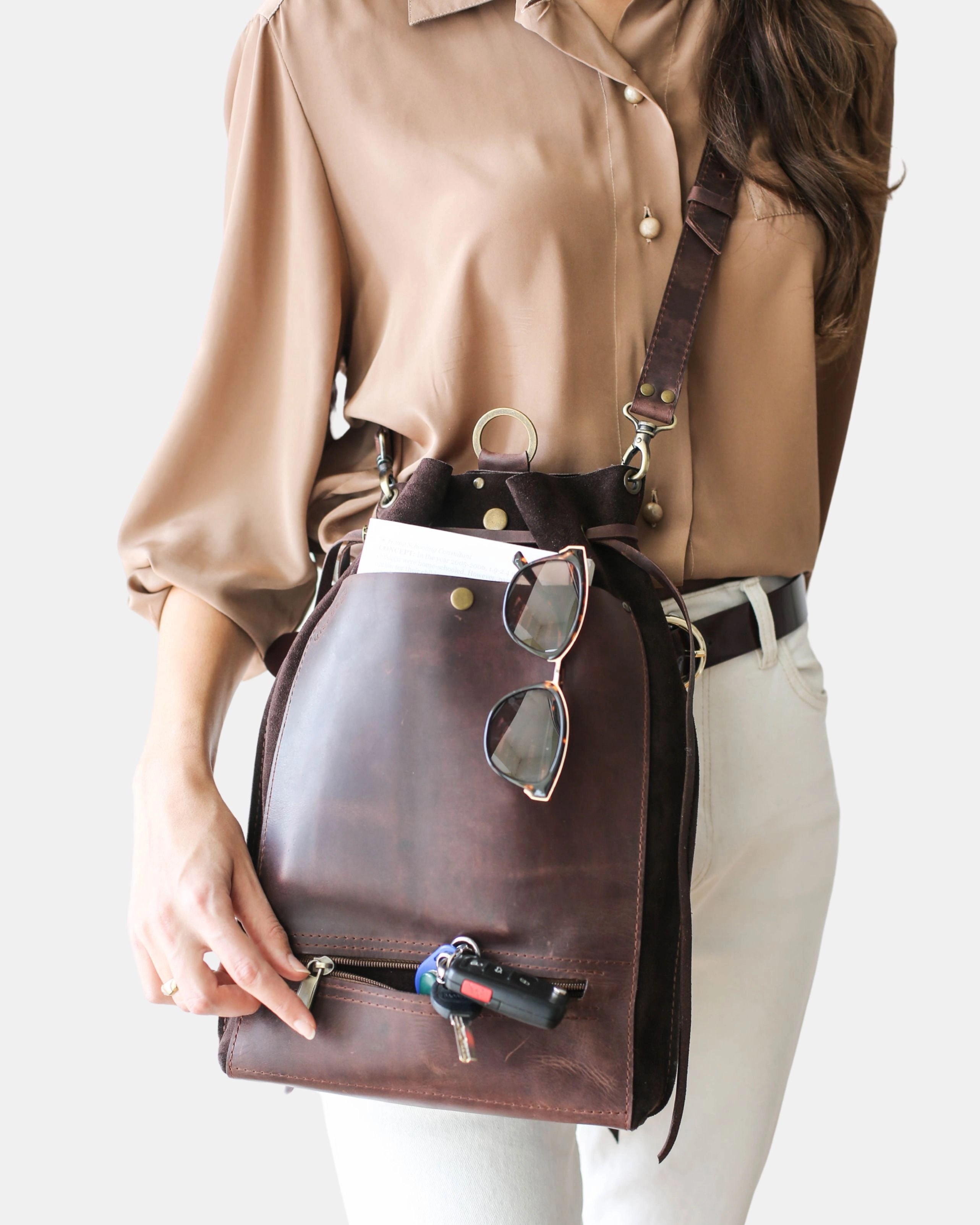 Grizzly Brown Leather Backpack Purse