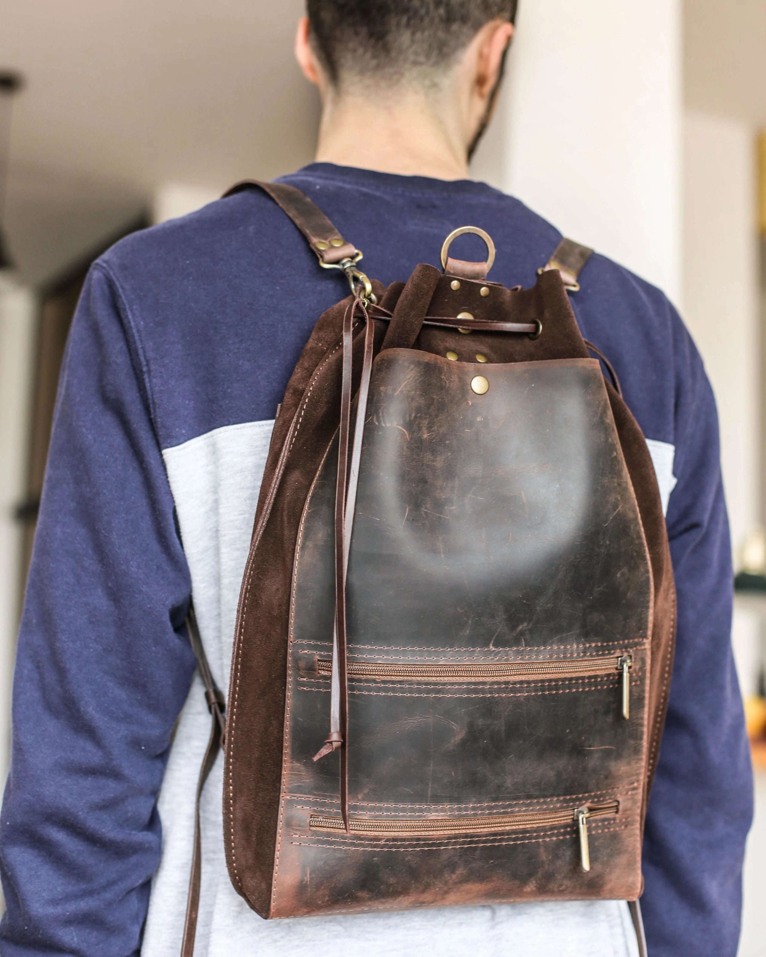 Grizzly Brown Leather Backpack Purse