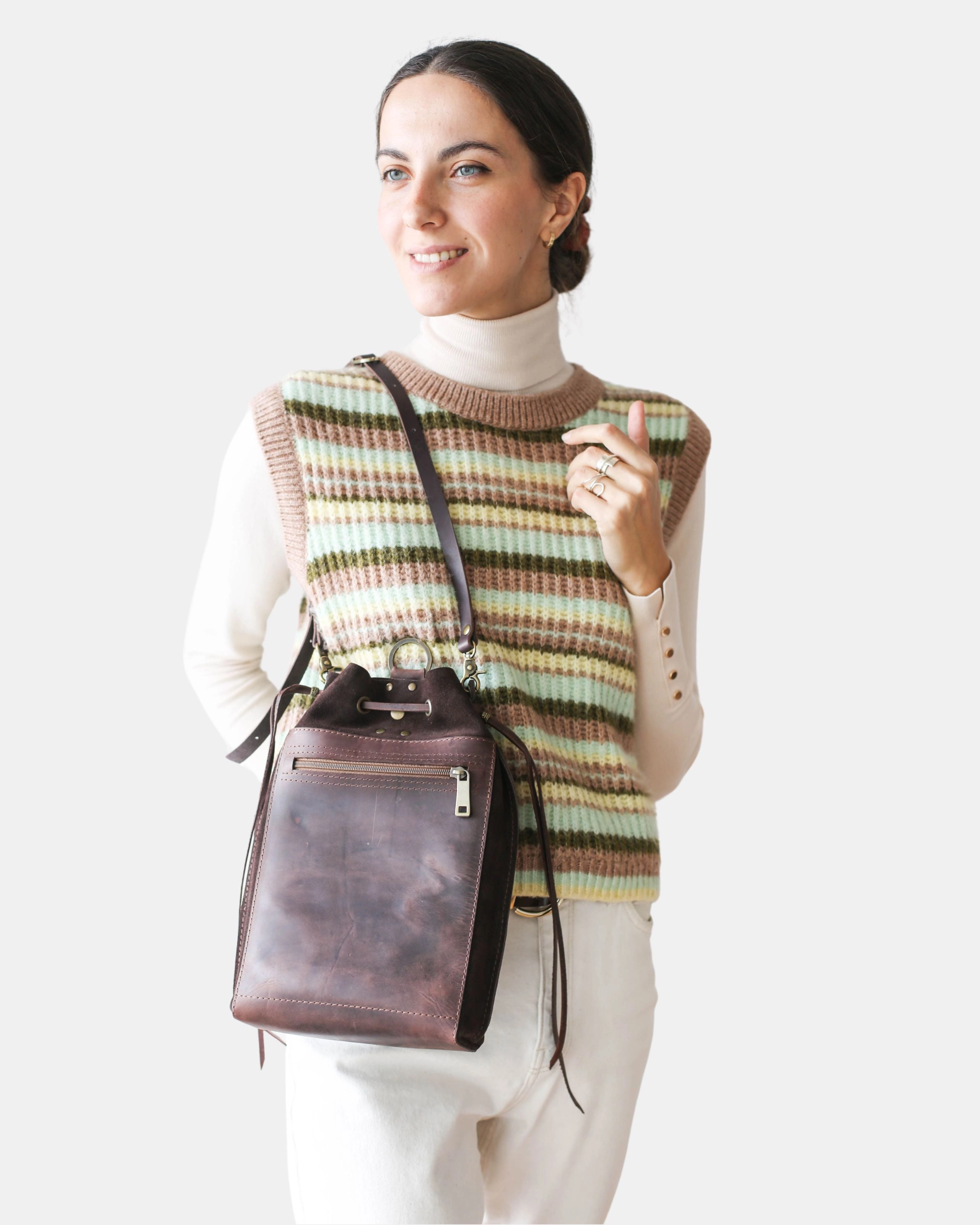 Grizzly Brown Leather Backpack Purse