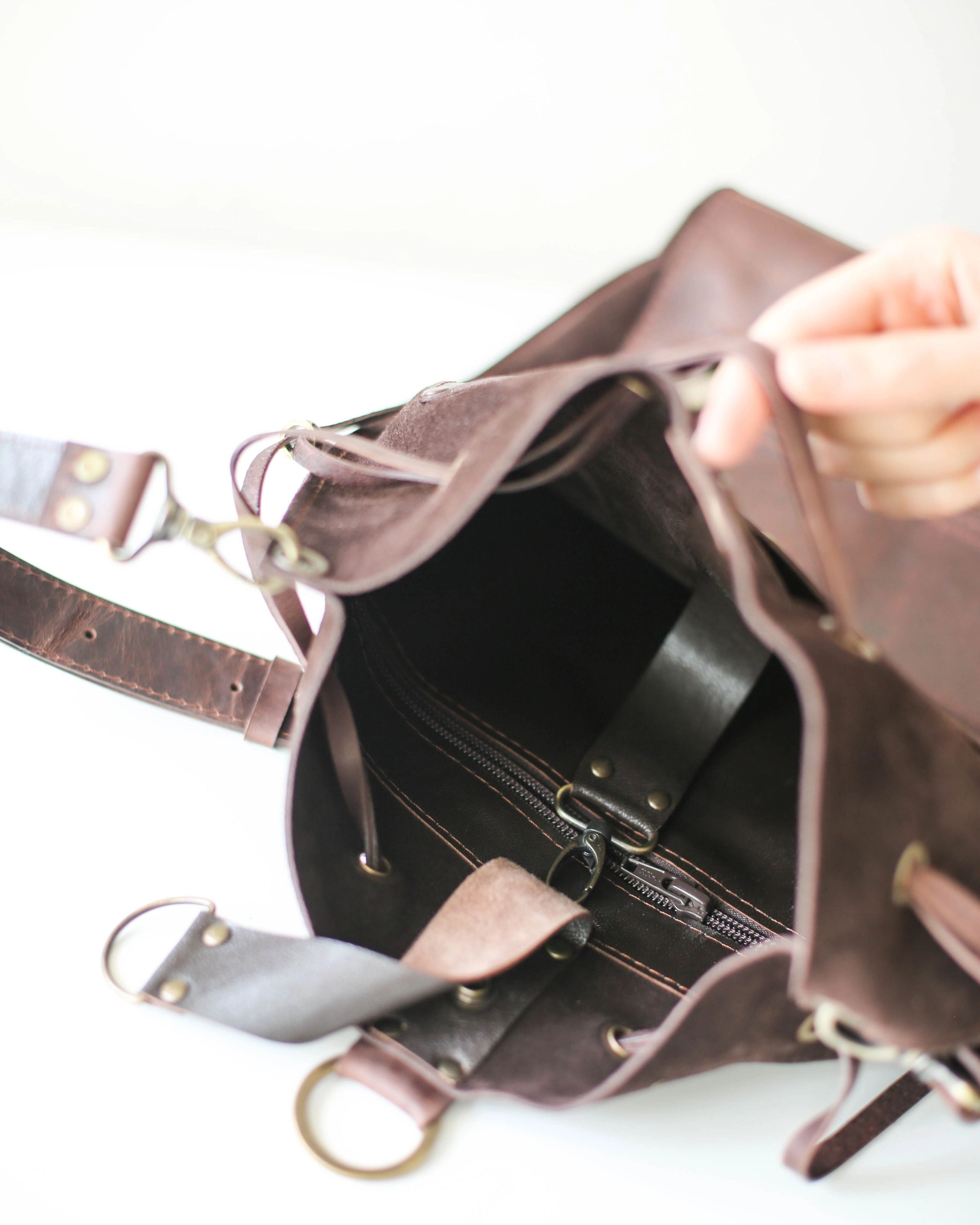 Grizzly Brown Leather Backpack Purse