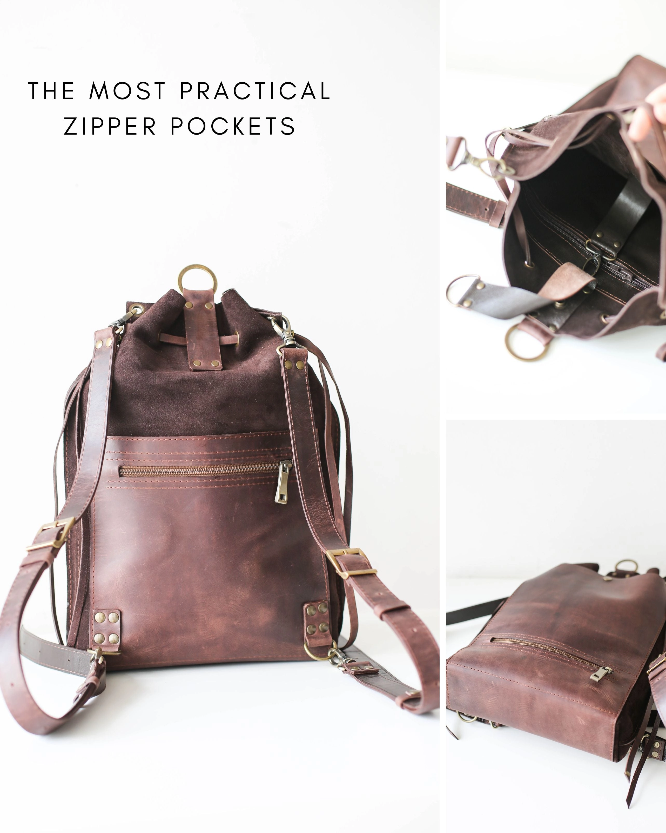 Grizzly Brown Leather Backpack Purse