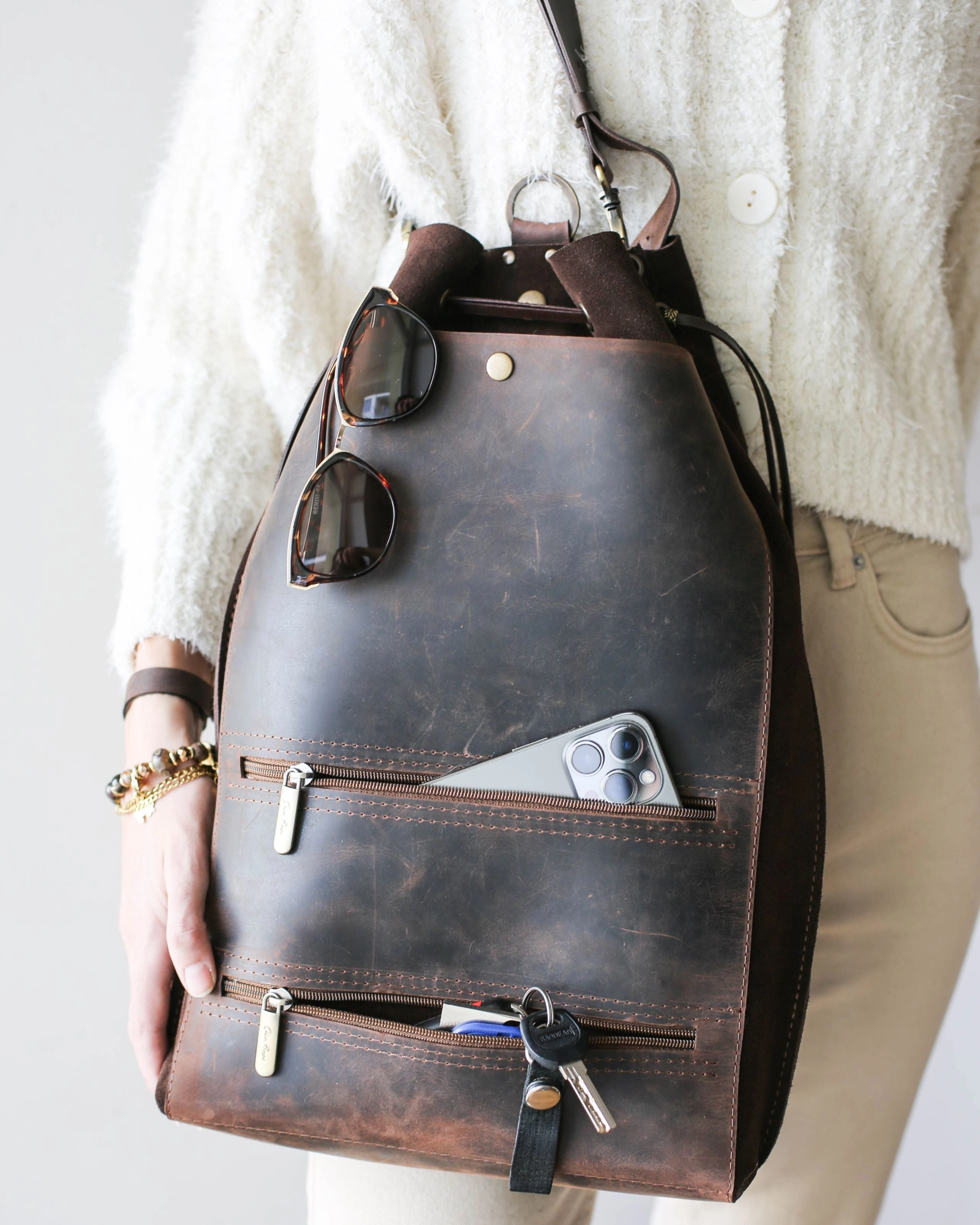 Grizzly Brown Leather Backpack Purse
