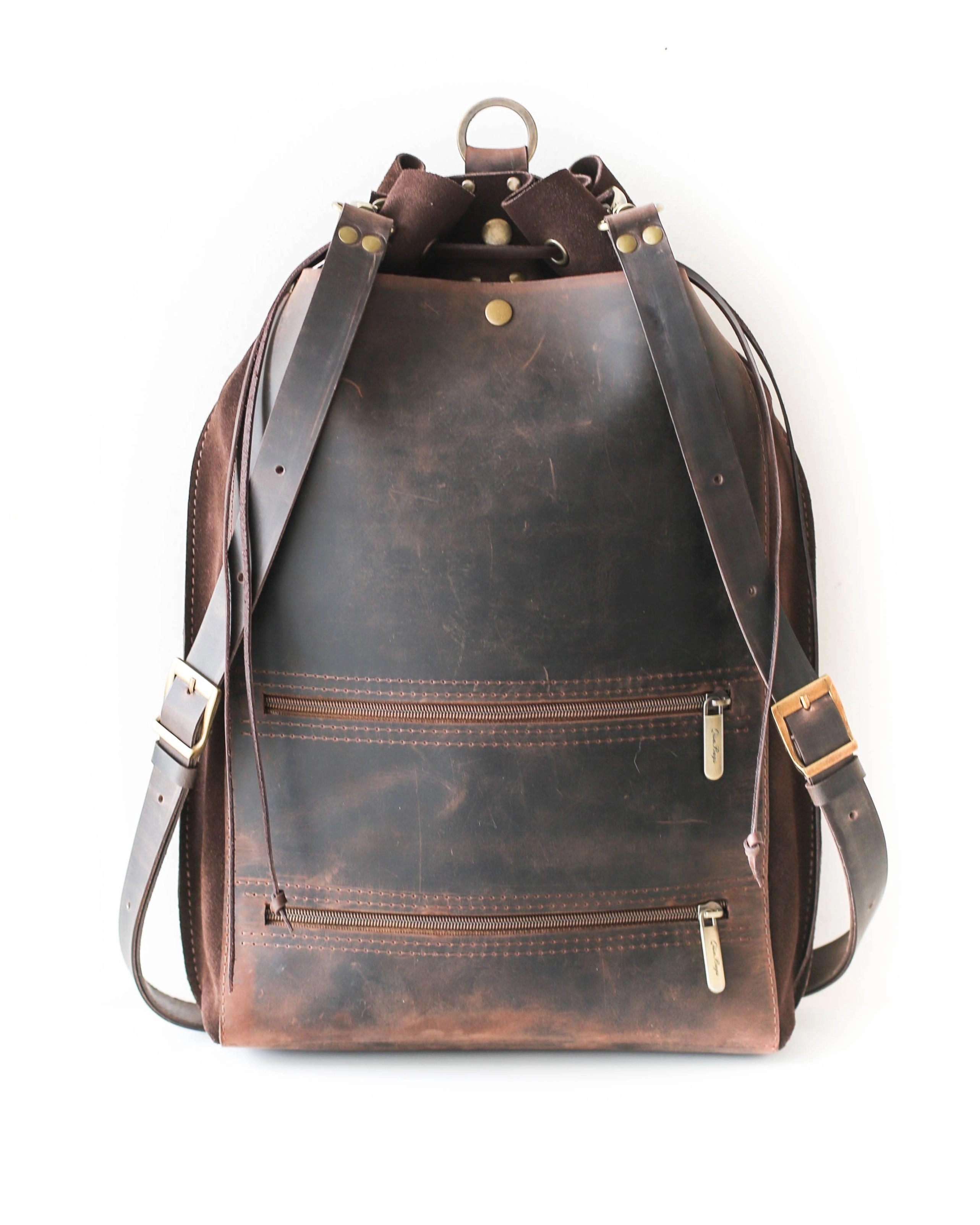 Grizzly Brown Leather Backpack Purse
