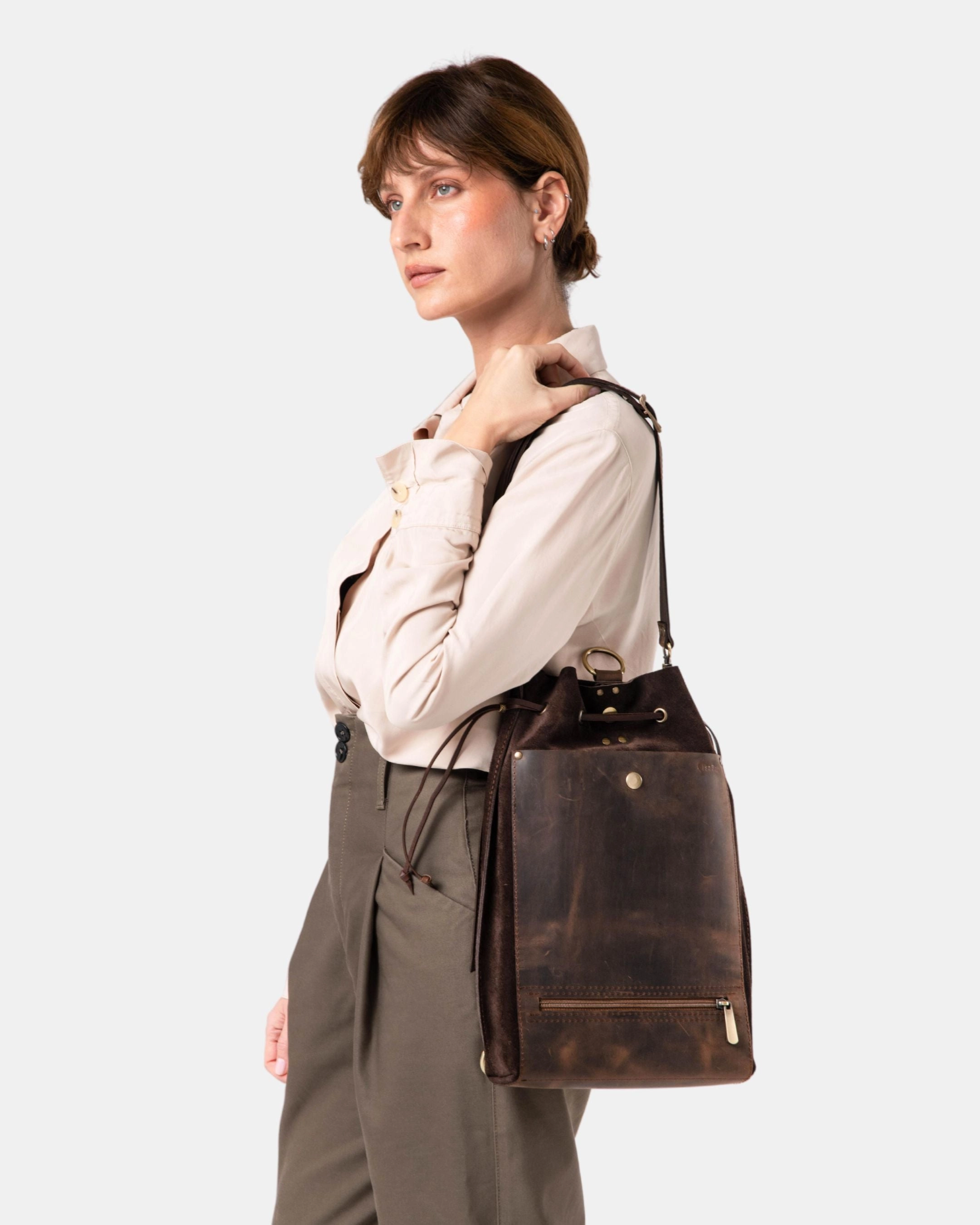 Grizzly Brown Leather Backpack Purse