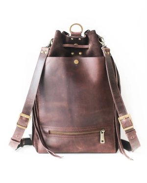 Grizzly Brown Leather Backpack Purse
