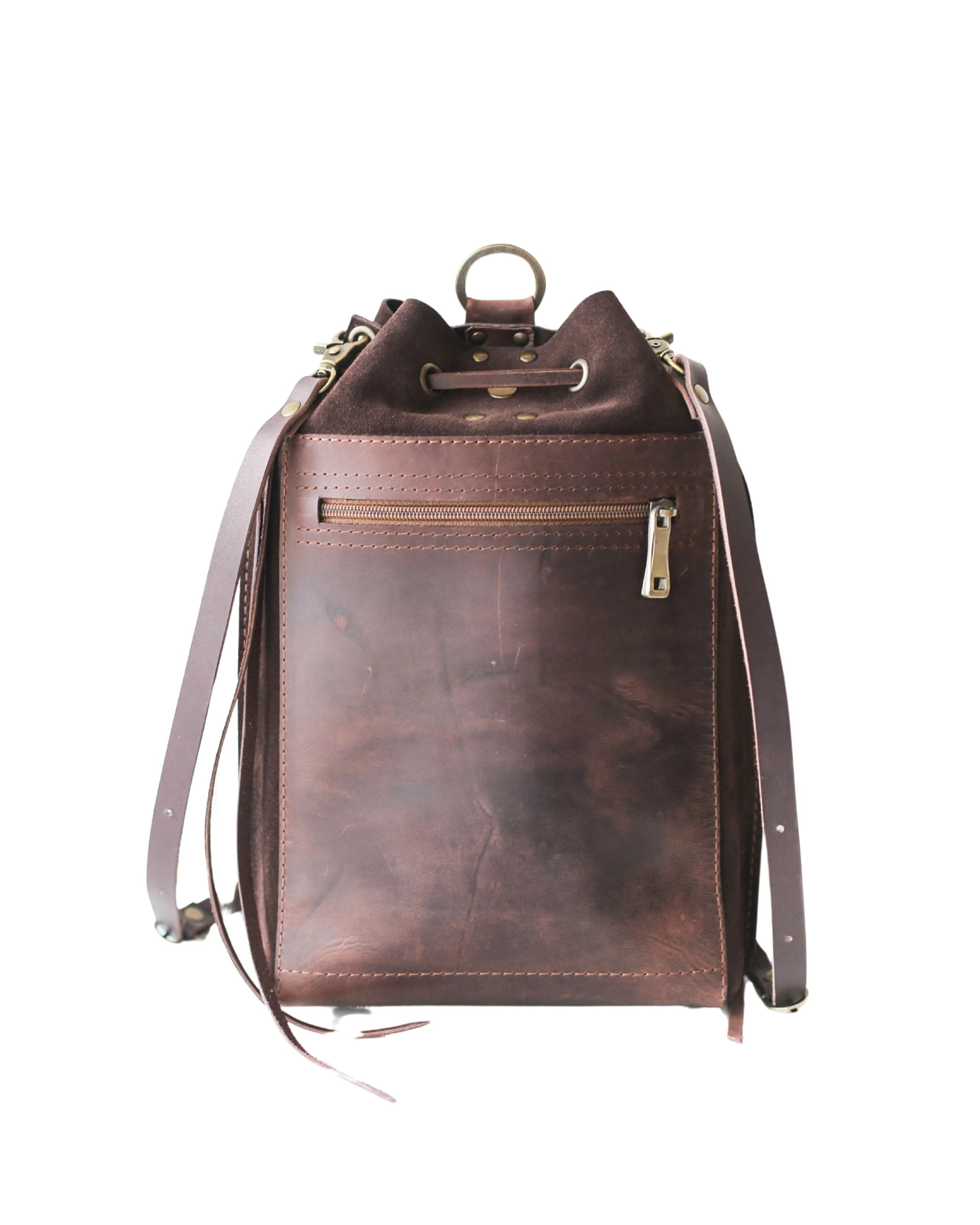 Grizzly Brown Leather Backpack Purse