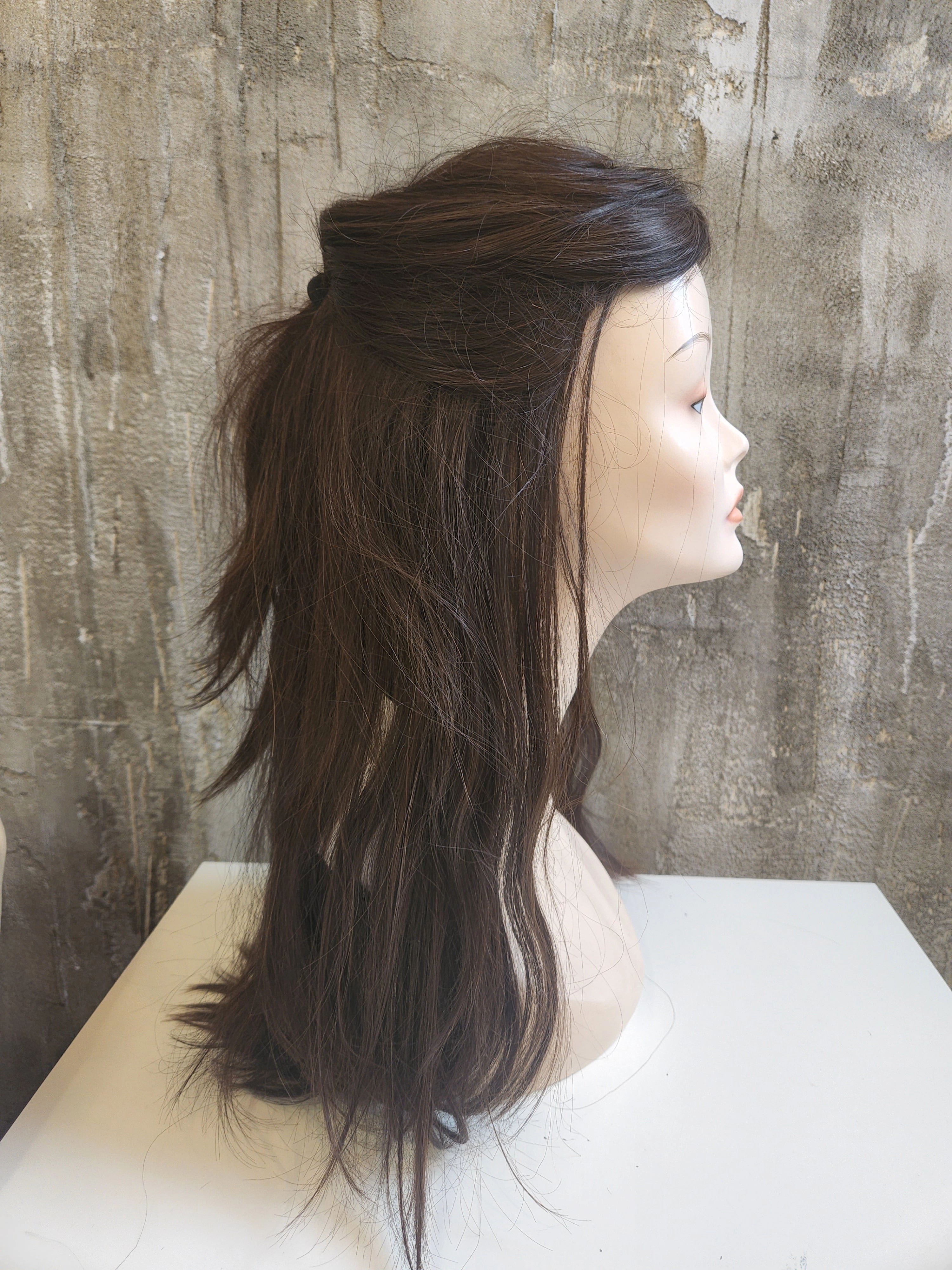 NATURAL VIRGIN EUROPEAN HUMAN HAIR TOPPER LACE FRONT 18" BROWN