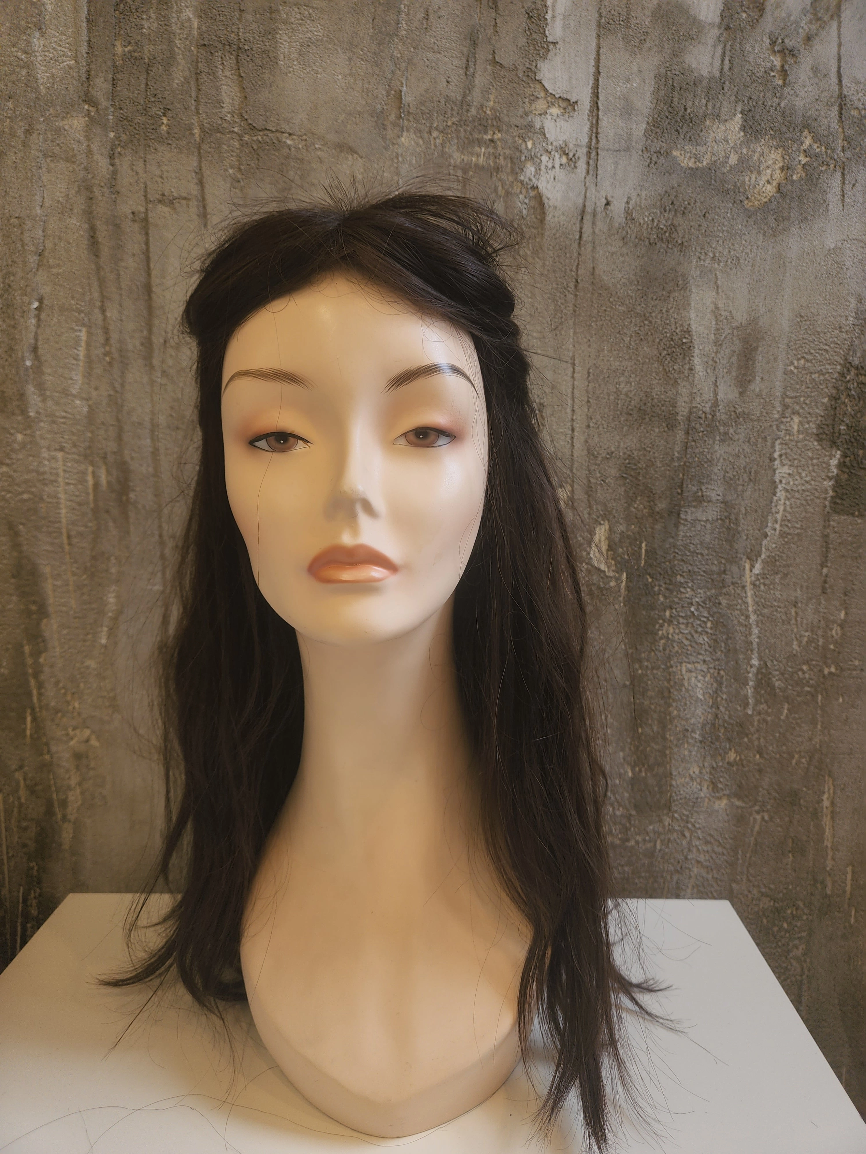 NATURAL VIRGIN EUROPEAN HUMAN HAIR TOPPER LACE FRONT 18" BROWN
