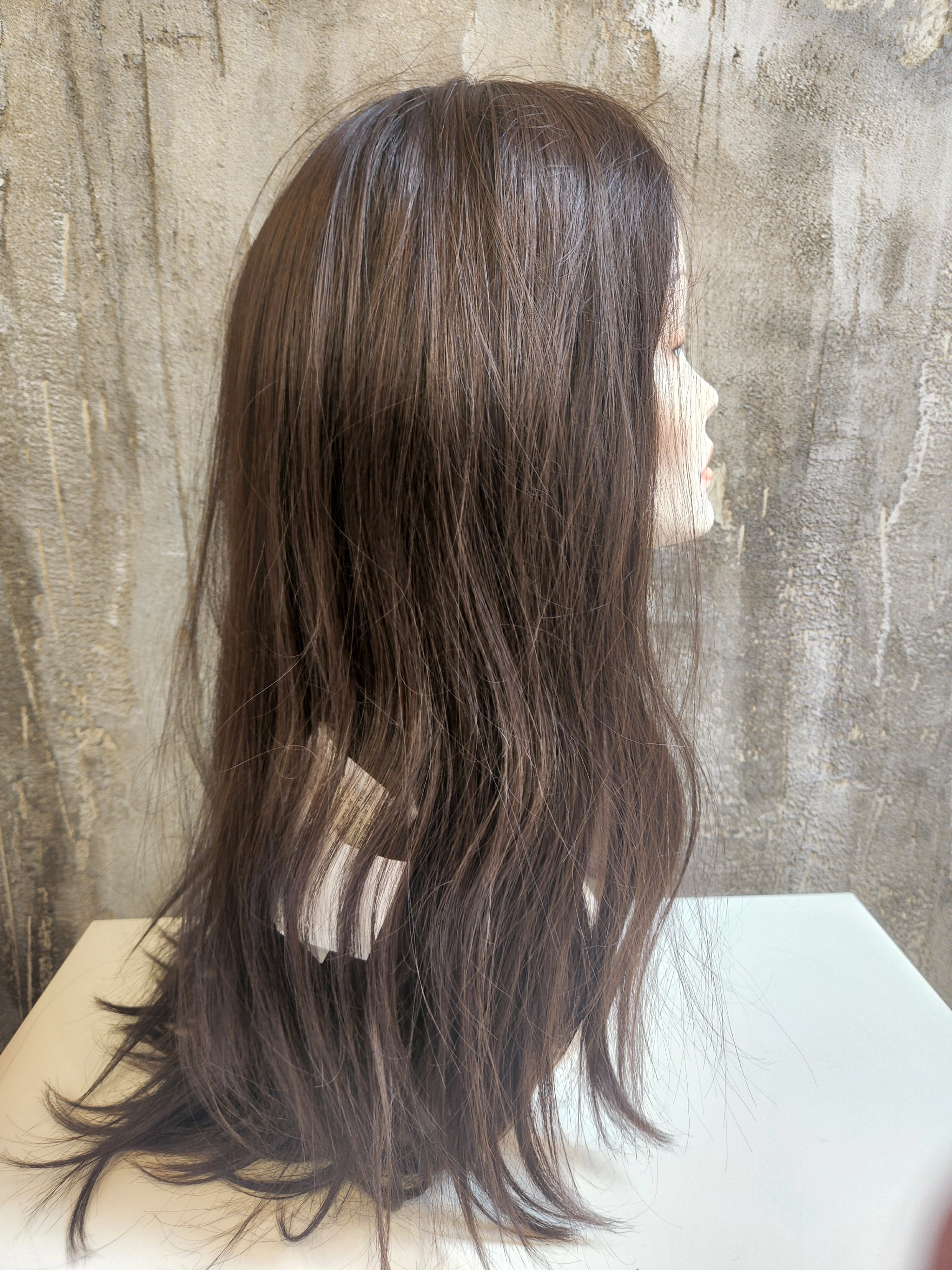 NATURAL VIRGIN EUROPEAN HUMAN HAIR TOPPER LACE FRONT 18" BROWN