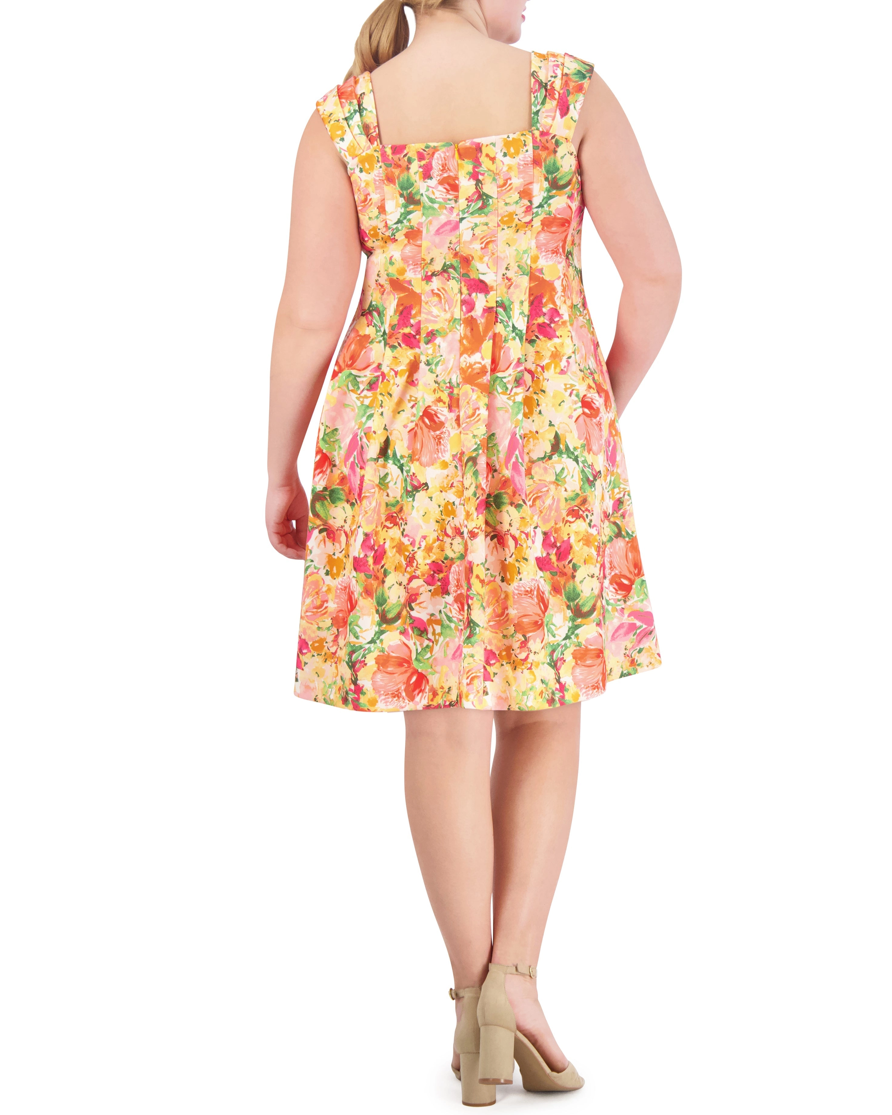 Printed Square-Neck Fit-And-Flare Dress