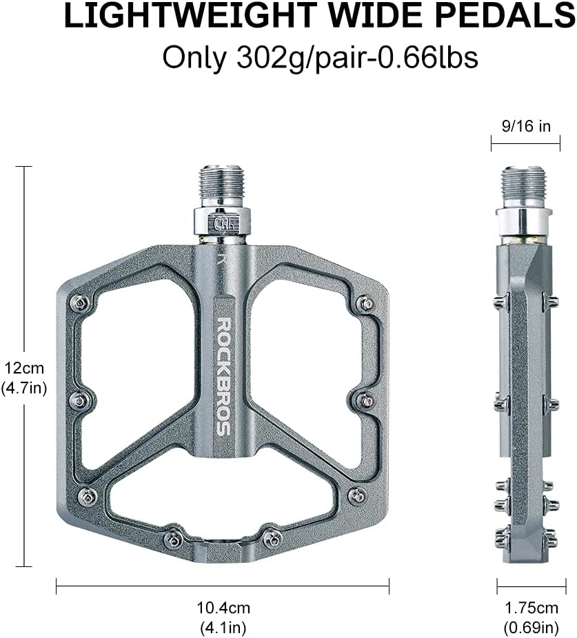ROCKBROS Bike Pedals Lightweight Aluminum Platform 9/16'' Sealed Bearing