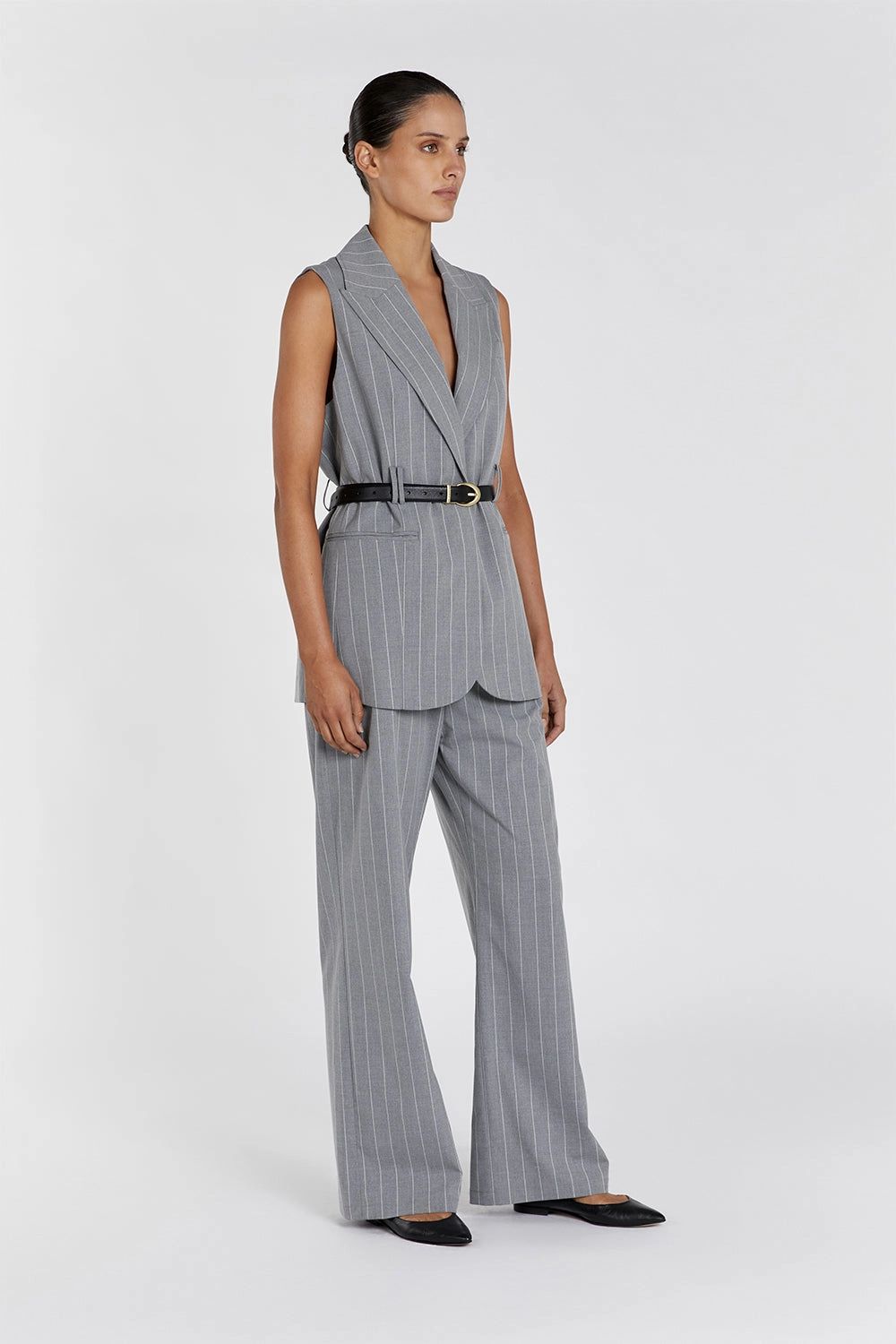 SANDER SILVER STRIPE TIE WAIST VEST