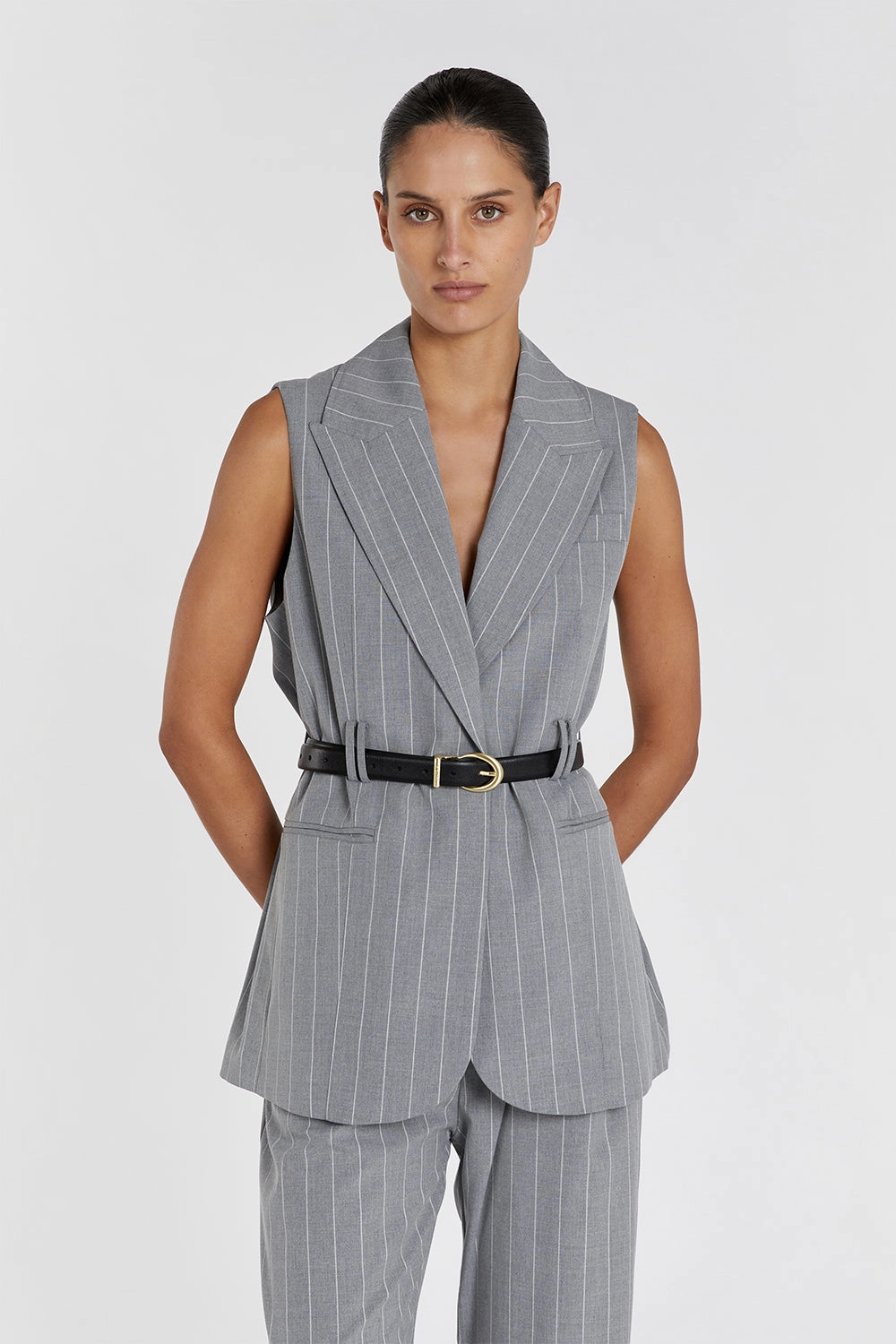 SANDER SILVER STRIPE TIE WAIST VEST