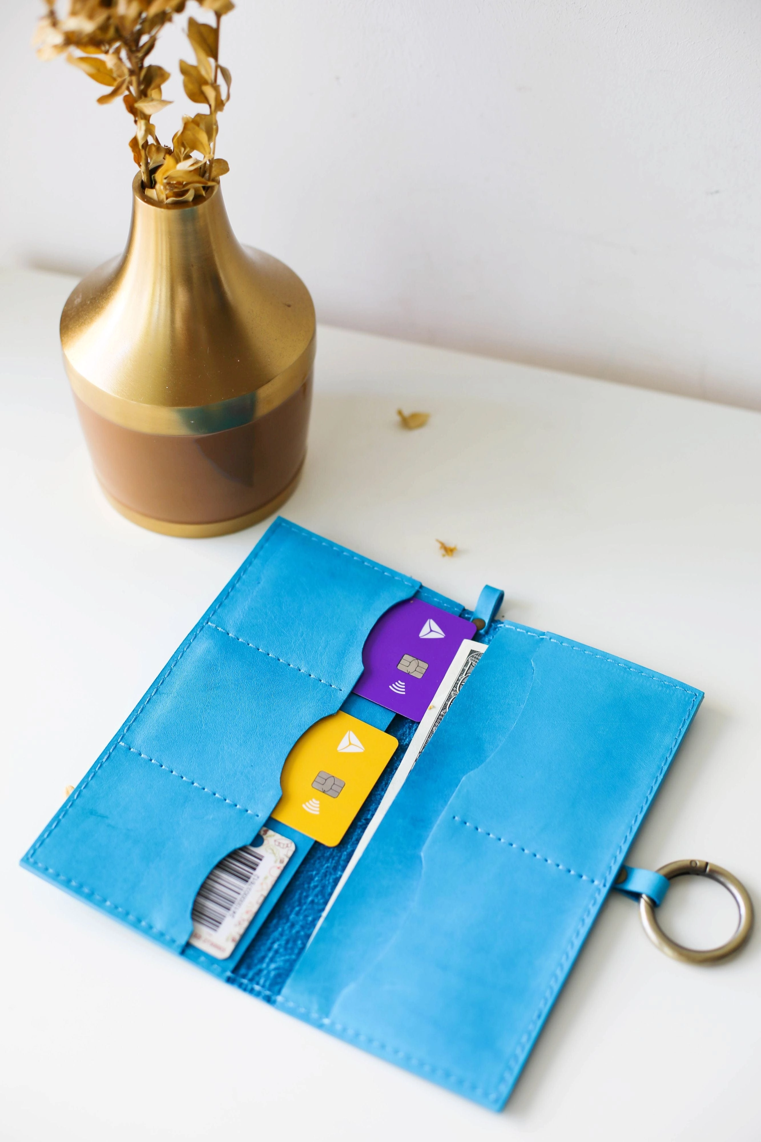 Sky Blue Leather Ring Wallet N02