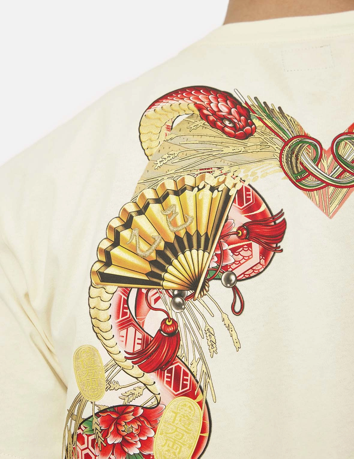 Soaring Snake Daicock Print Relax Fit T-shirt - Red