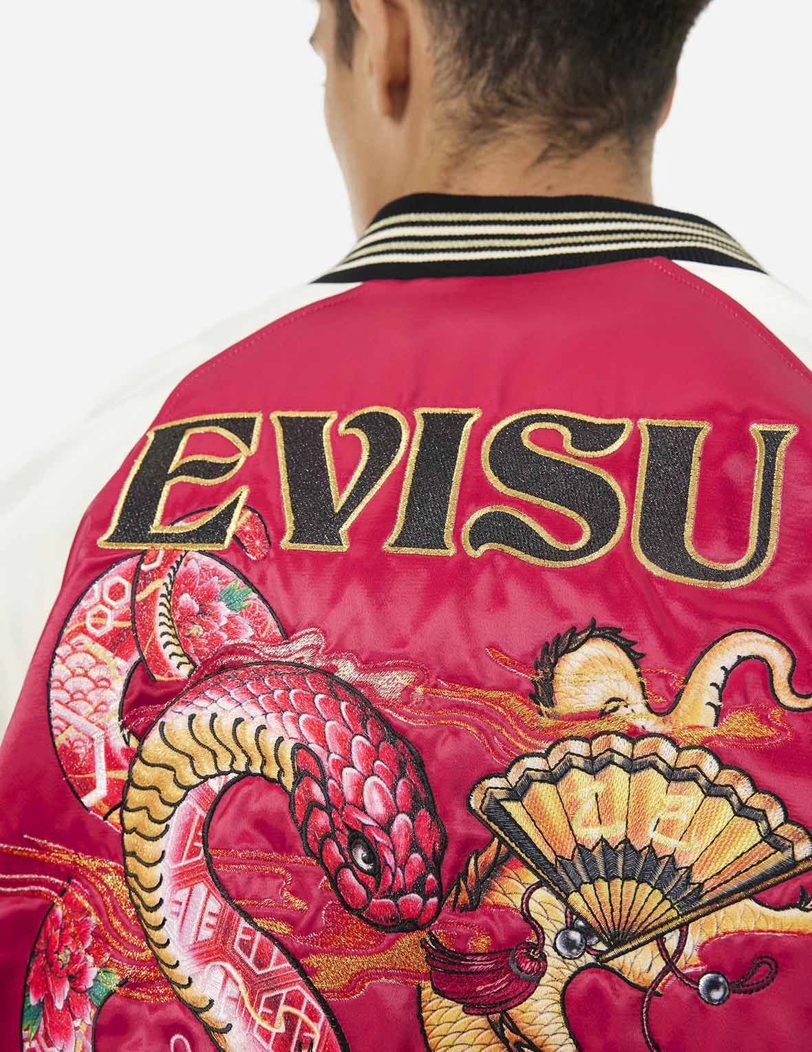 Soaring Snake Embroidery and Traditional Japanese Totem Prints Reversible Relax Fit Souvenir - RedJacket